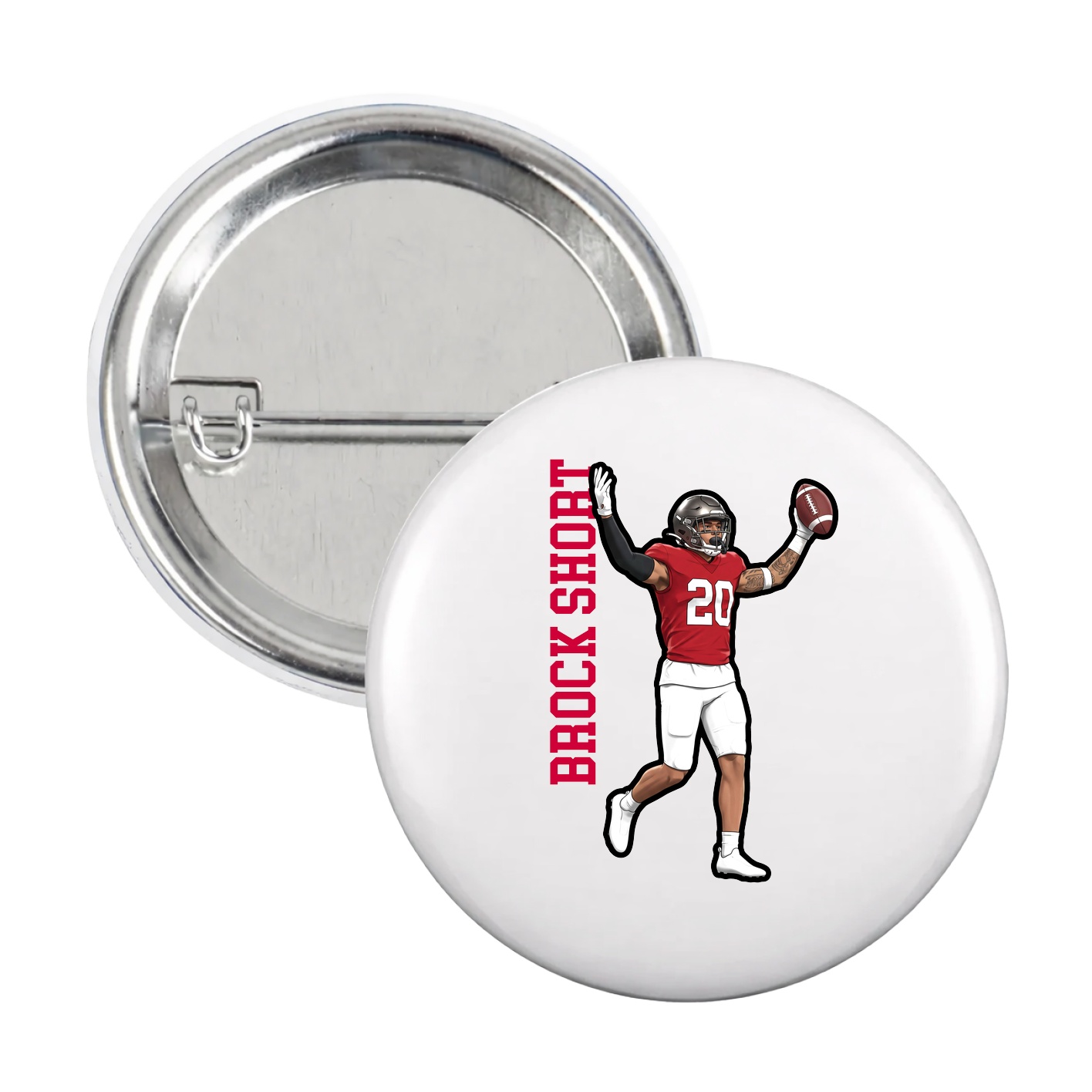 Game Day Button — Name Vertical in White