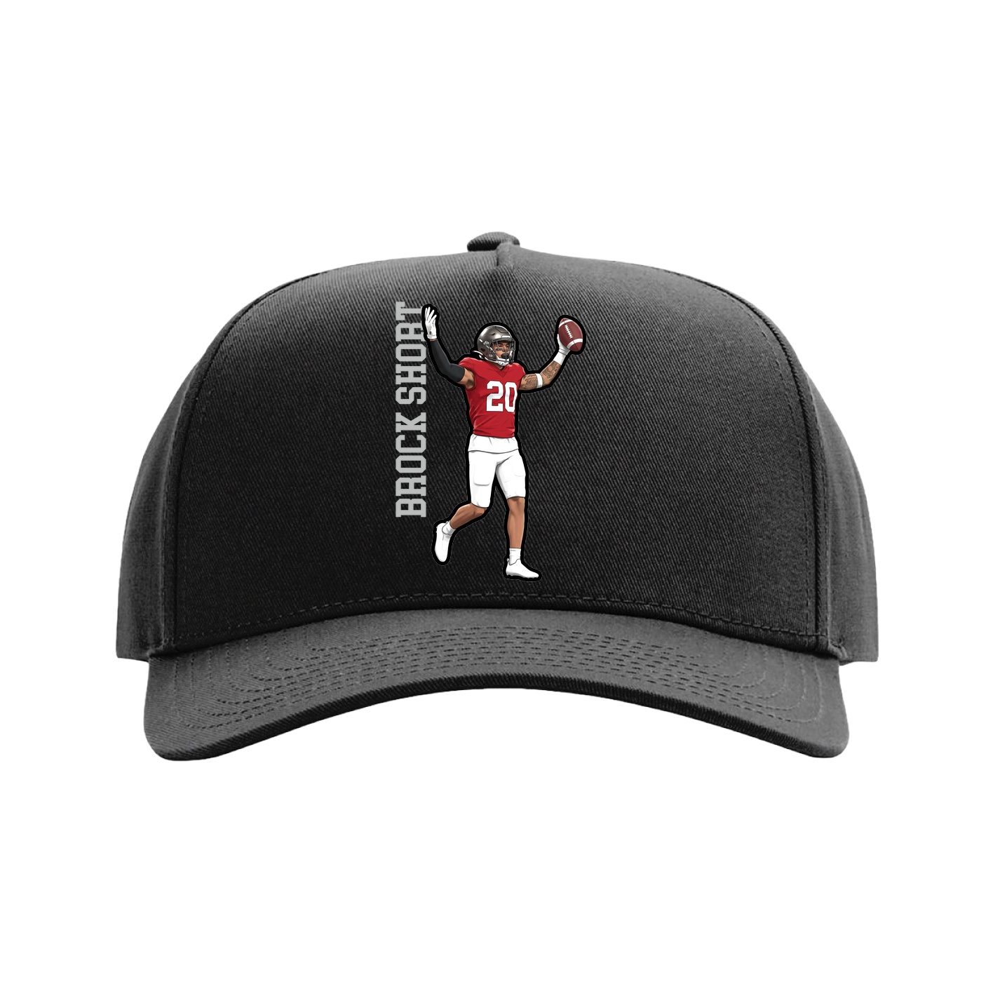 Full Fabric Five-Panel Champ Cap — Name Vertical in Black