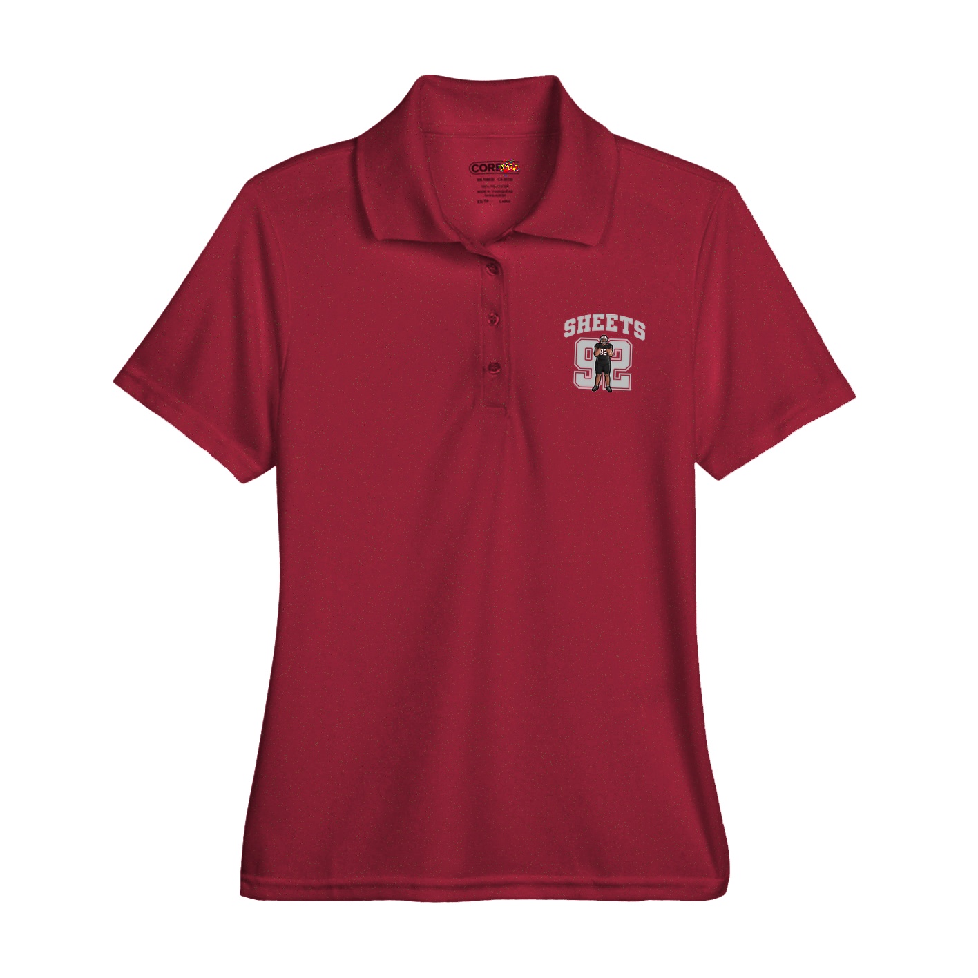 Womens Performance Polo — Number in Red