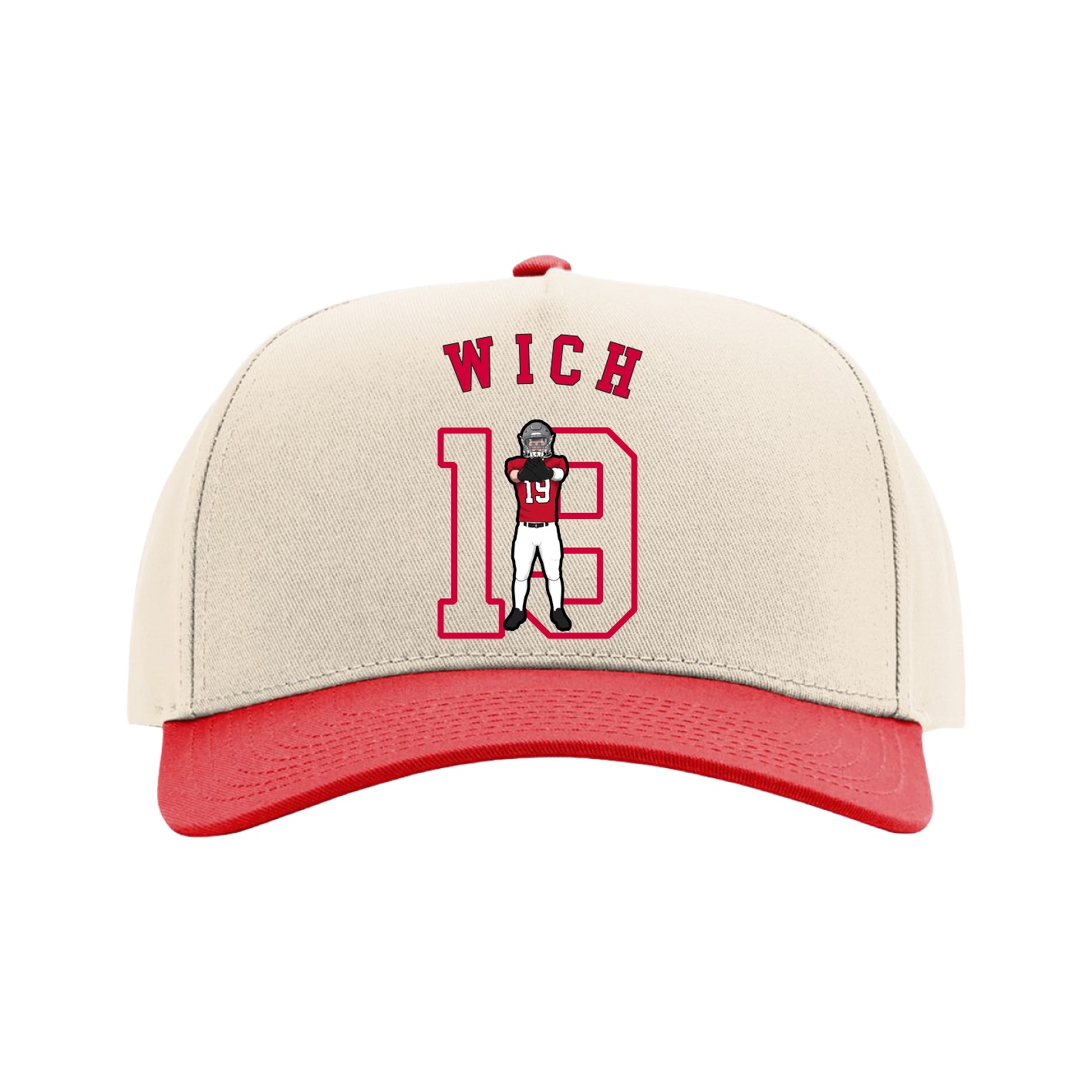Full Fabric Five-Panel Champ Cap — Shirsey Arch in Cream/Red
