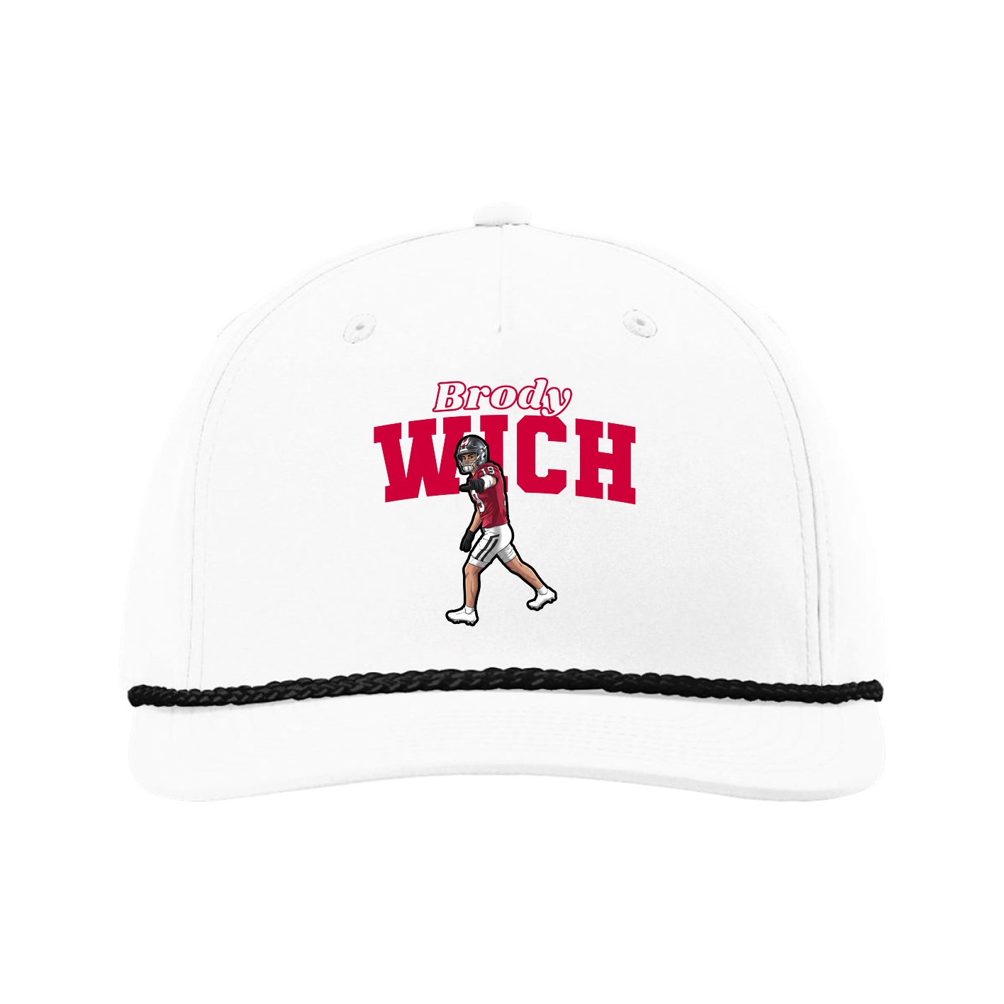 Five-Panel Classic Rope Cap — Name Arch in White