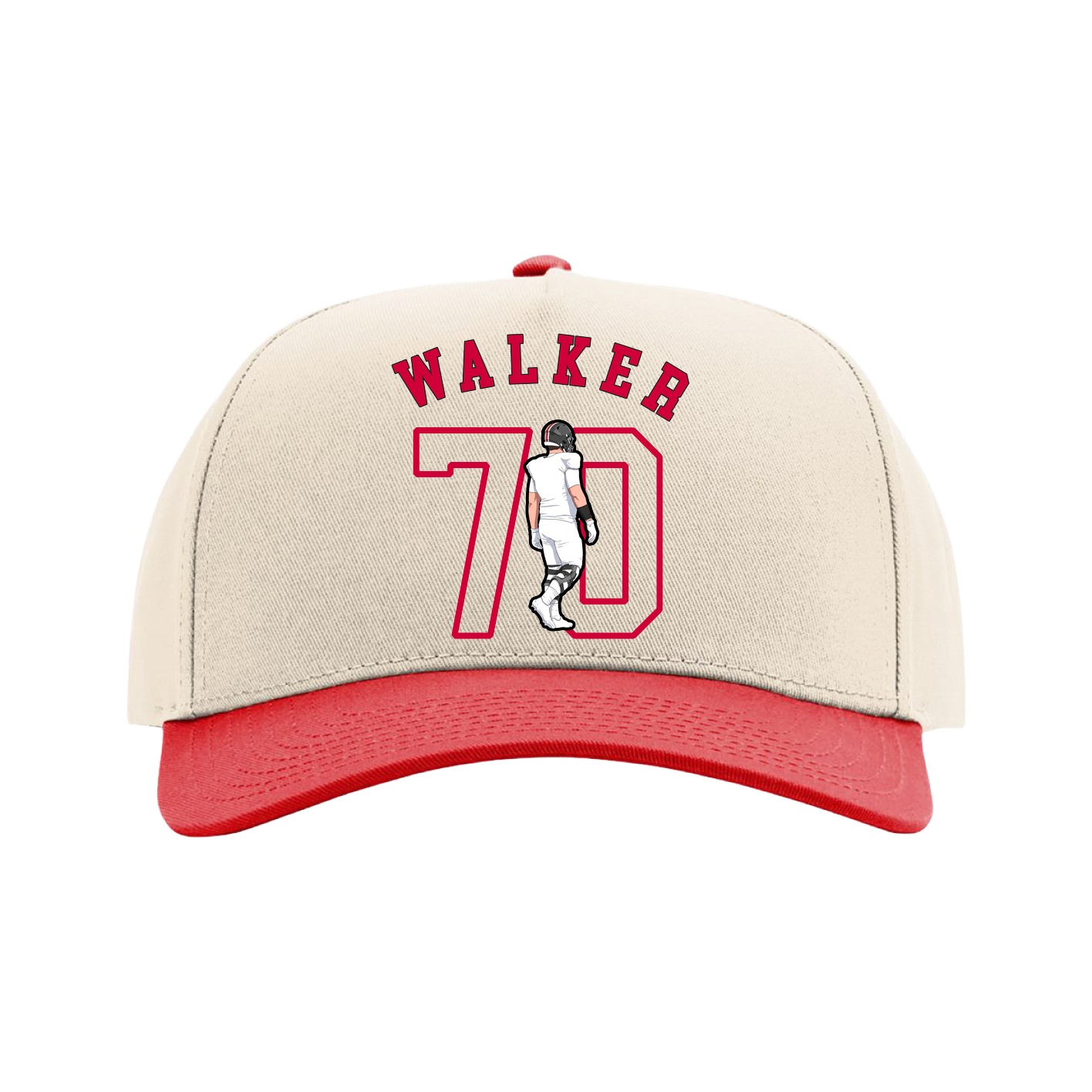 Full Fabric Five-Panel Champ Cap — Shirsey Arch in Cream/Red