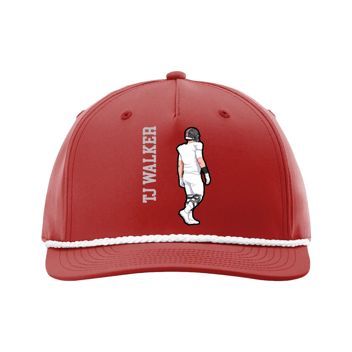 Five-Panel Classic Rope Cap — Name Vertical in Red