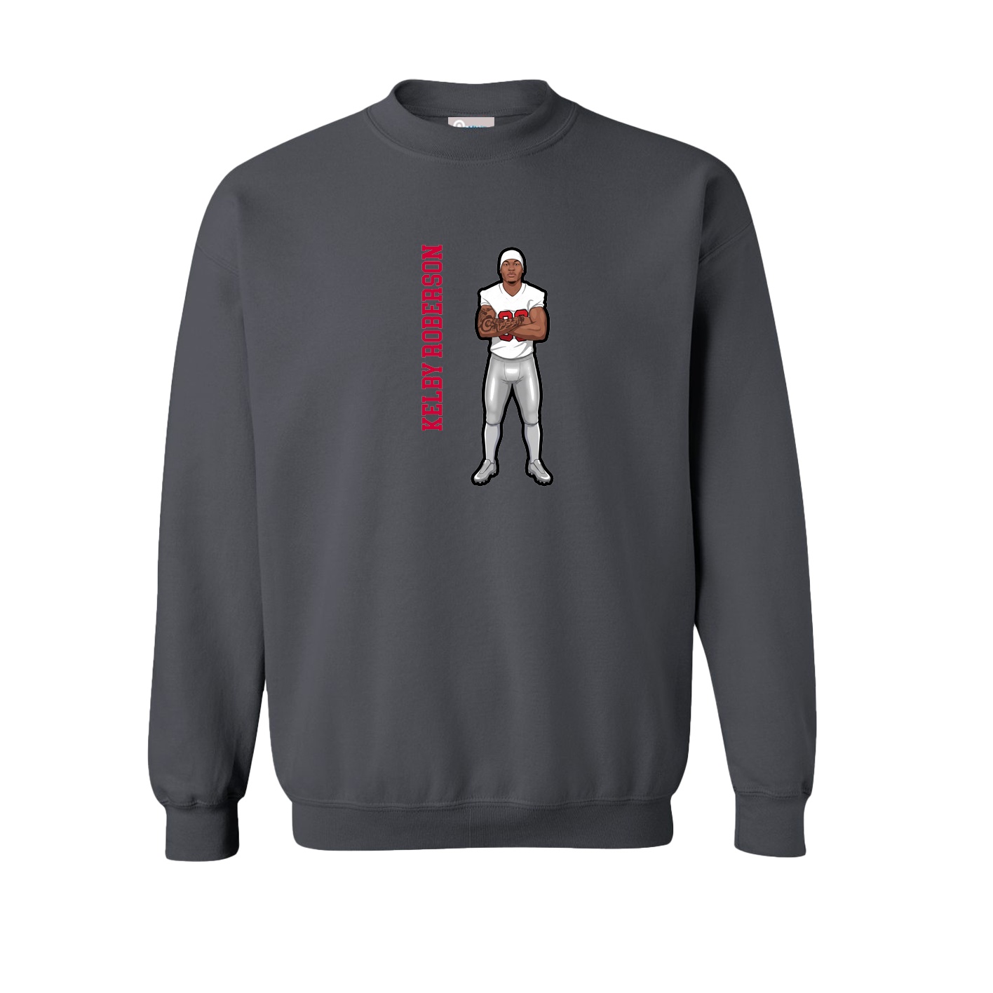 Fleece Crew — Name Vertical in Grey