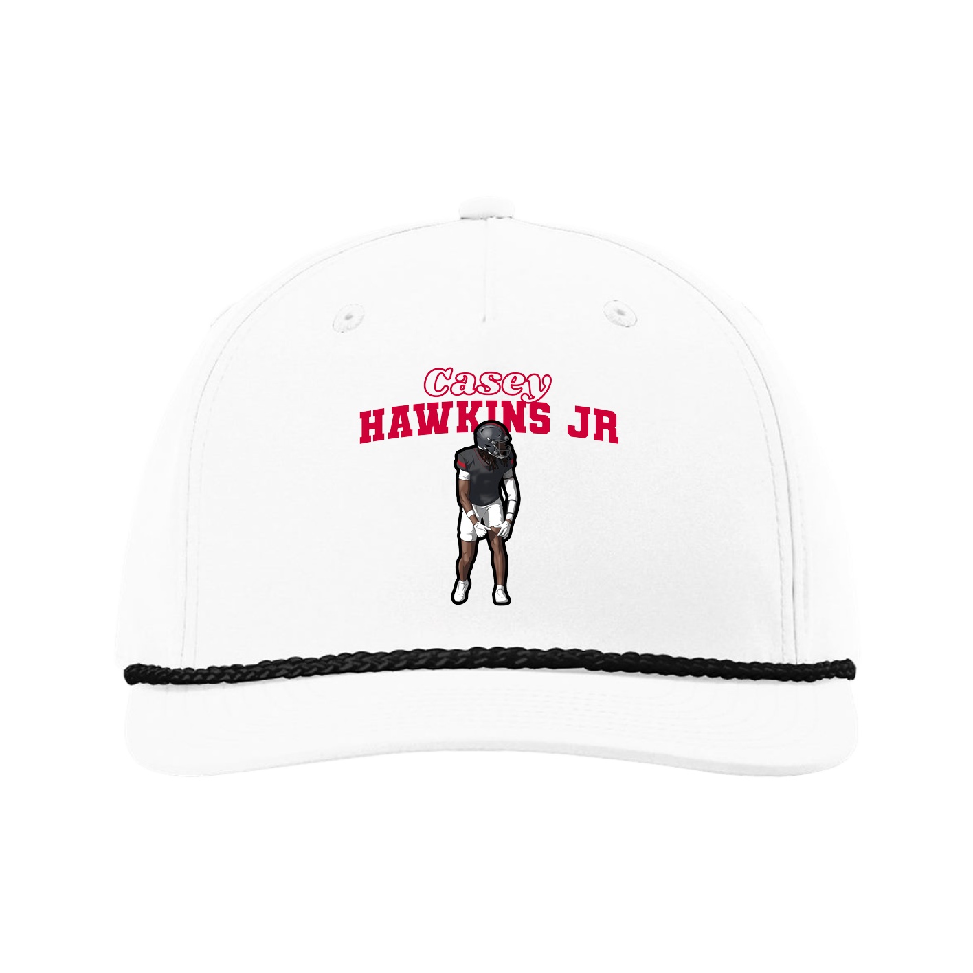 Five-Panel Classic Rope Cap — Name Arch in White