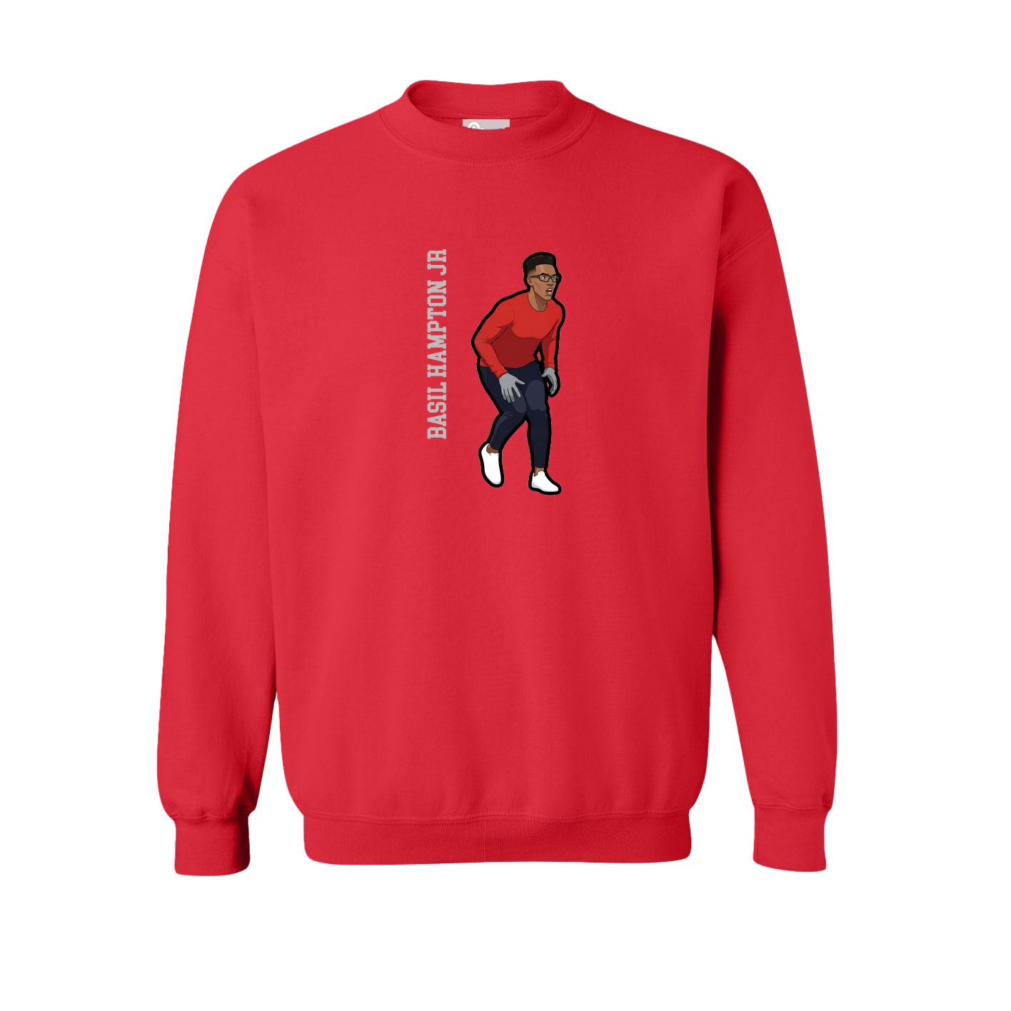 Fleece Crew — Name Vertical in Red
