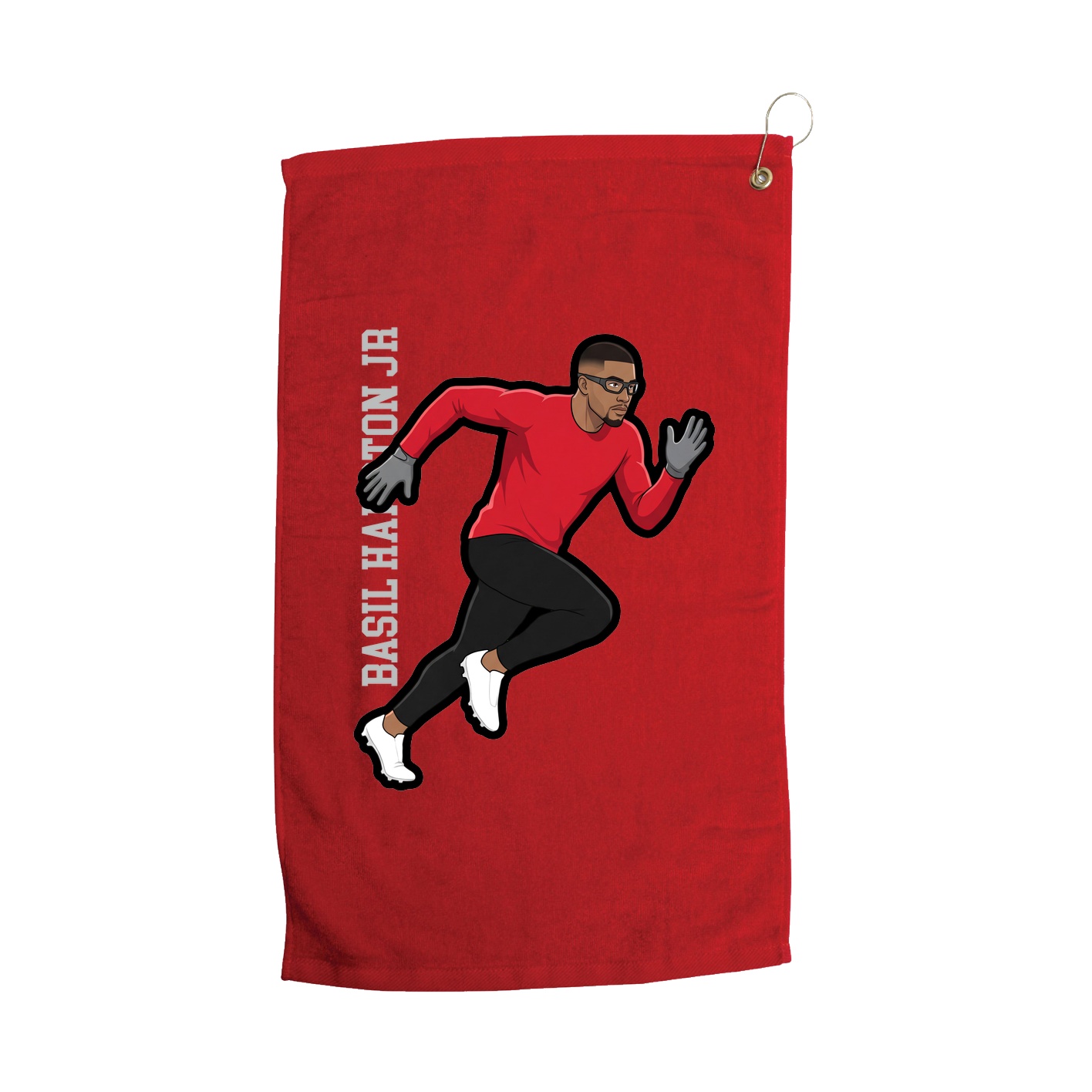 Golf Towel — Name Vertical in Red