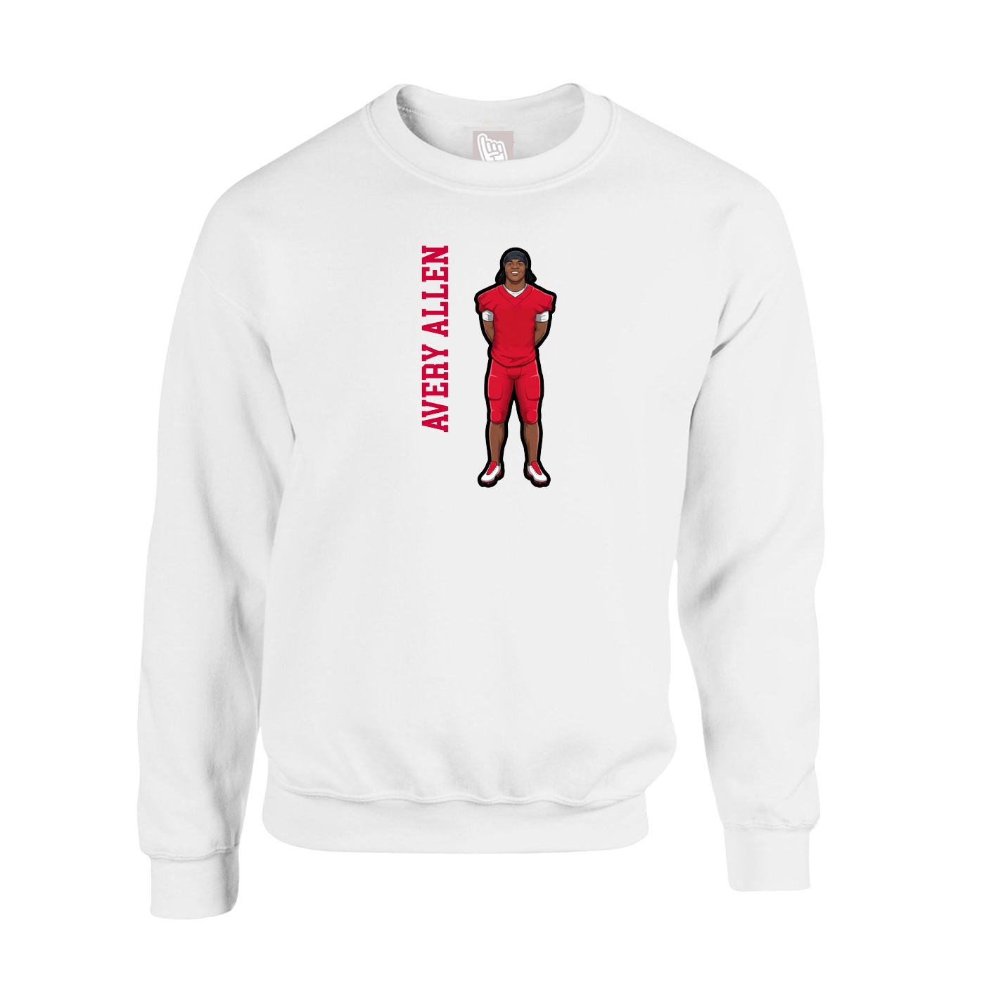 Fleece Crew — Name Vertical in White