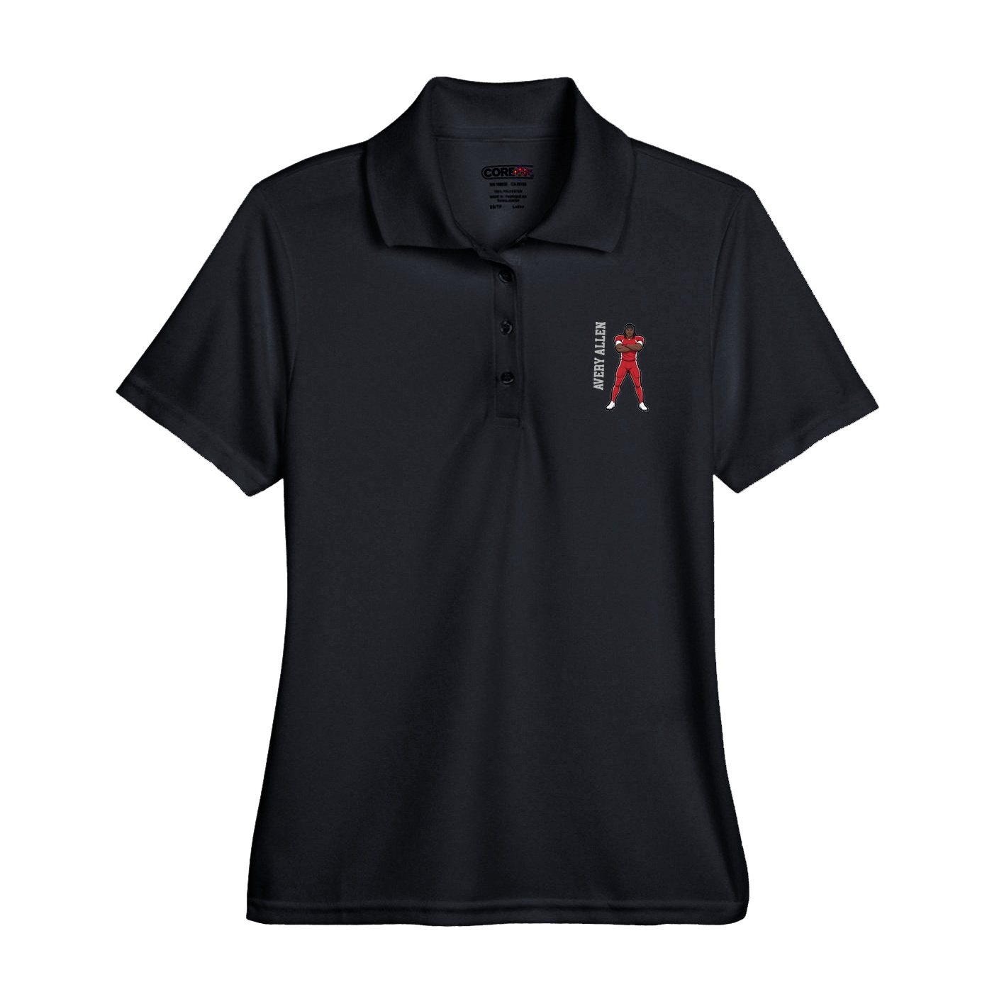 Womens Performance Polo — Name Vertical in Black