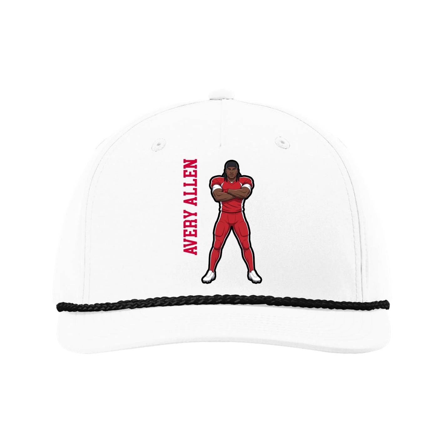 Five-Panel Classic Rope Cap — Name Vertical in White