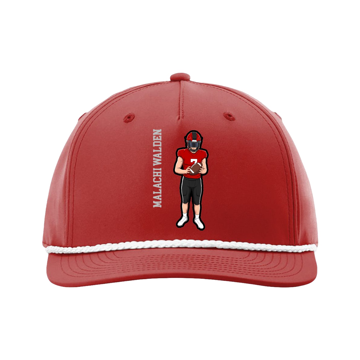 Five-Panel Classic Rope Cap — Name Vertical in Red