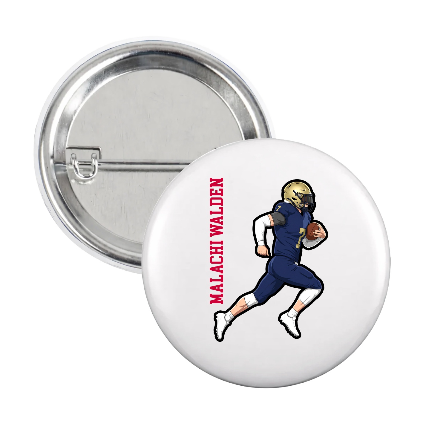 Game Day Button — Name Vertical in White
