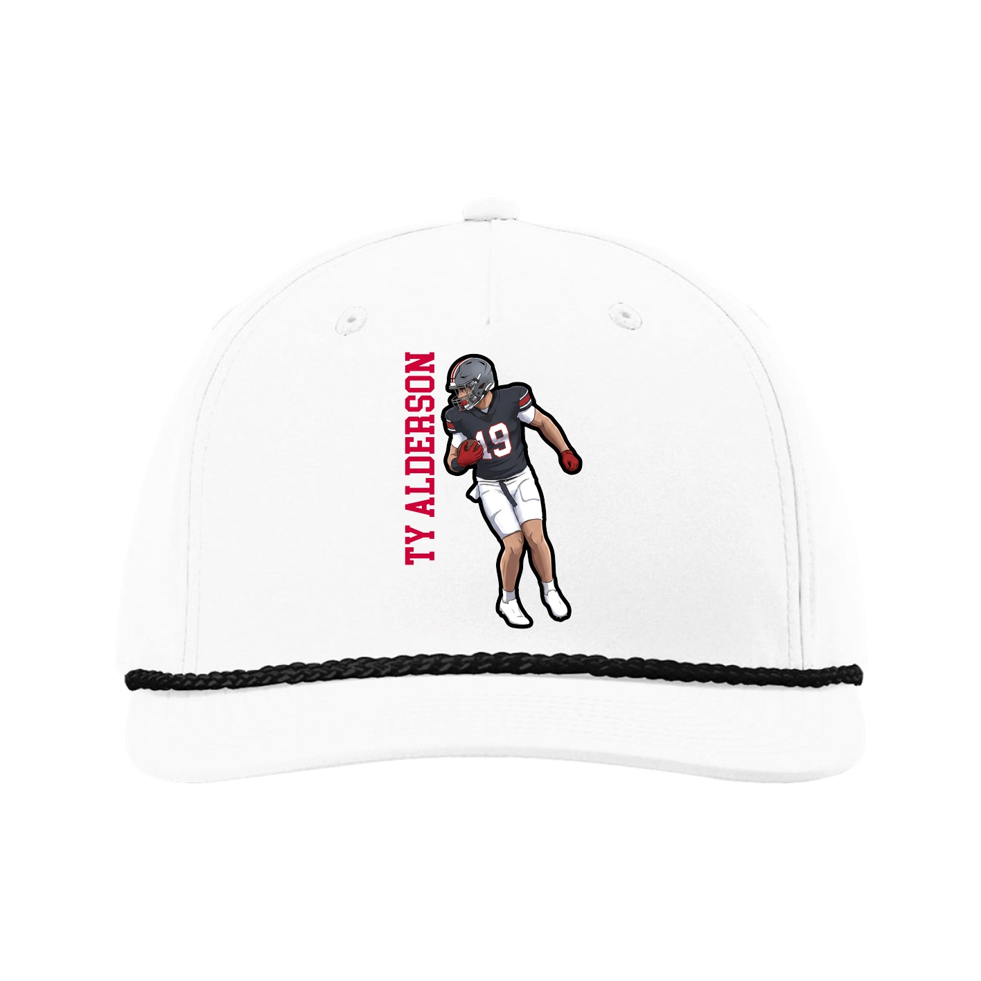 Five-Panel Classic Rope Cap — Name Vertical in White
