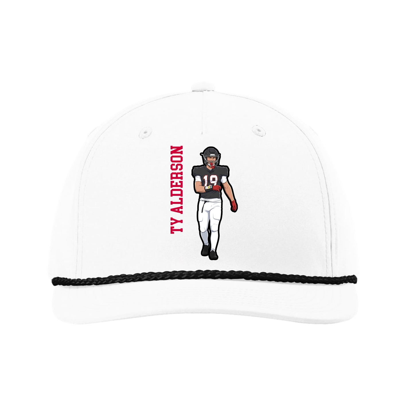 Five-Panel Classic Rope Cap — Name Vertical in White