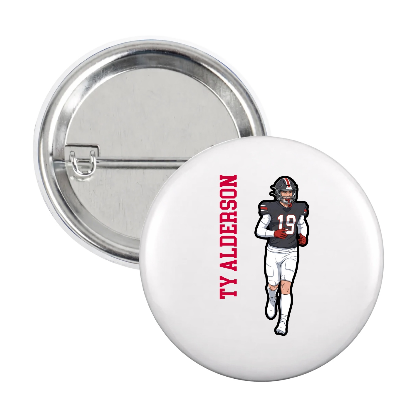 Game Day Button — Name Vertical in White