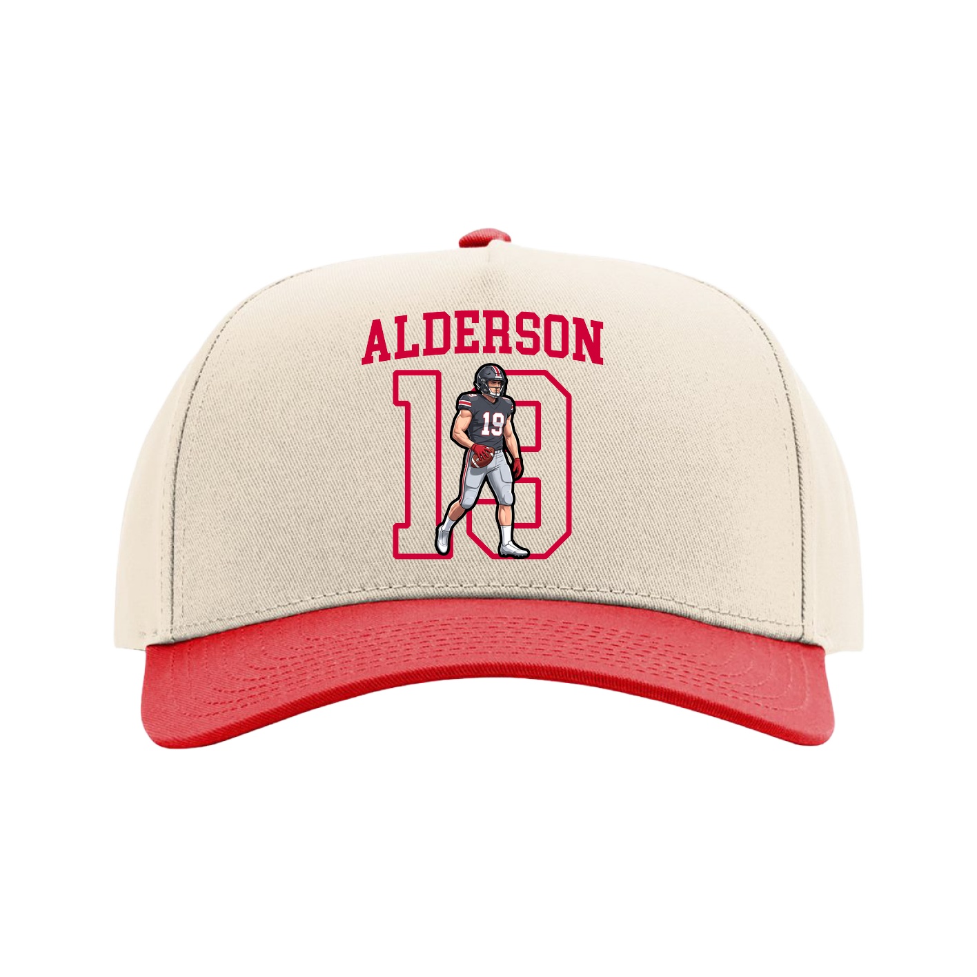 Full Fabric Five-Panel Champ Cap — Shirsey in Cream/Red