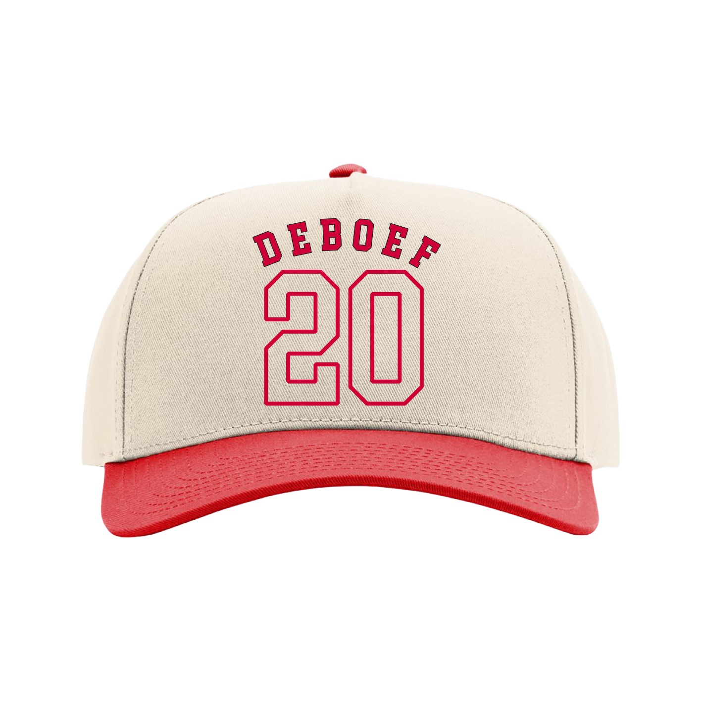 Full Fabric Five-Panel Champ Cap — Shirsey Arch in Cream/Red