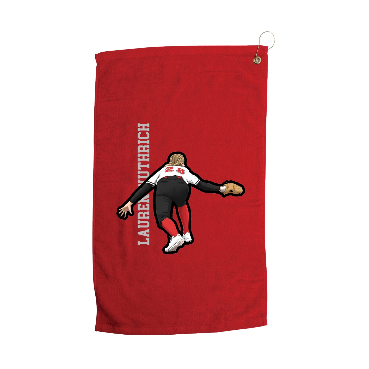 Golf Towel — Name Vertical in Red