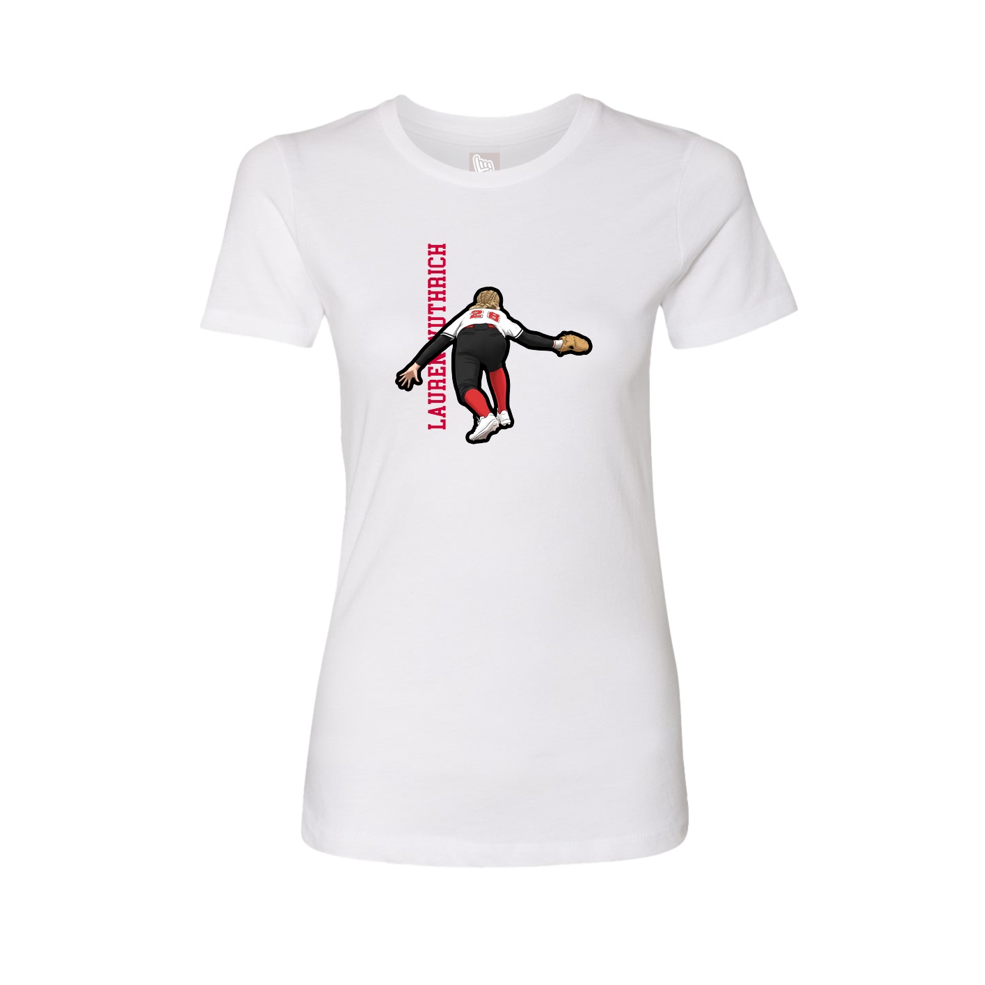 Womens Tee — Name Vertical in White