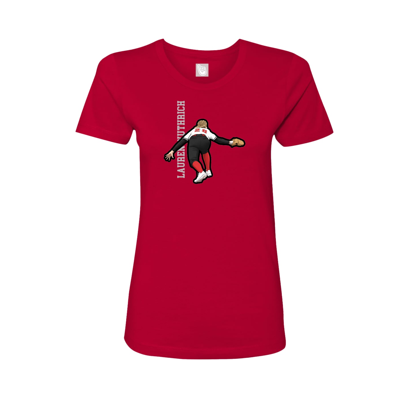 Fitted Women's Tee — Name Vertical in Red