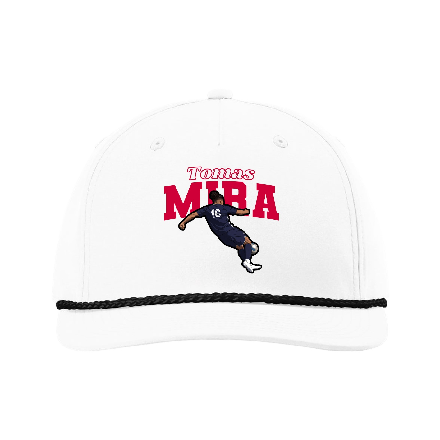 Five-Panel Classic Rope Cap — Name Arch in White