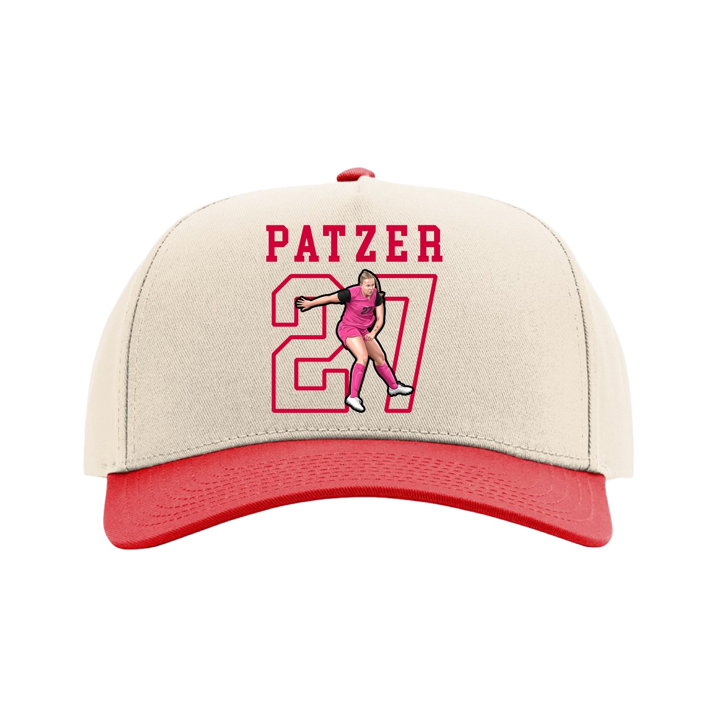 Full Fabric Five-Panel Champ Cap — Shirsey in Cream/Red