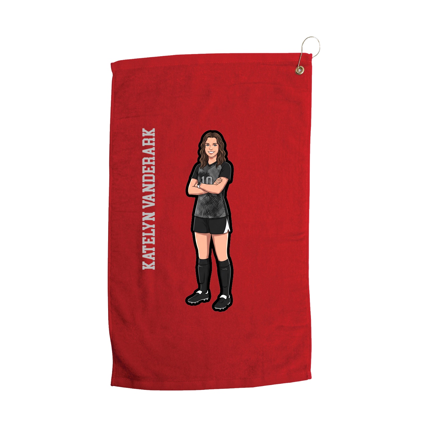 Golf Towel — Name Vertical in Red