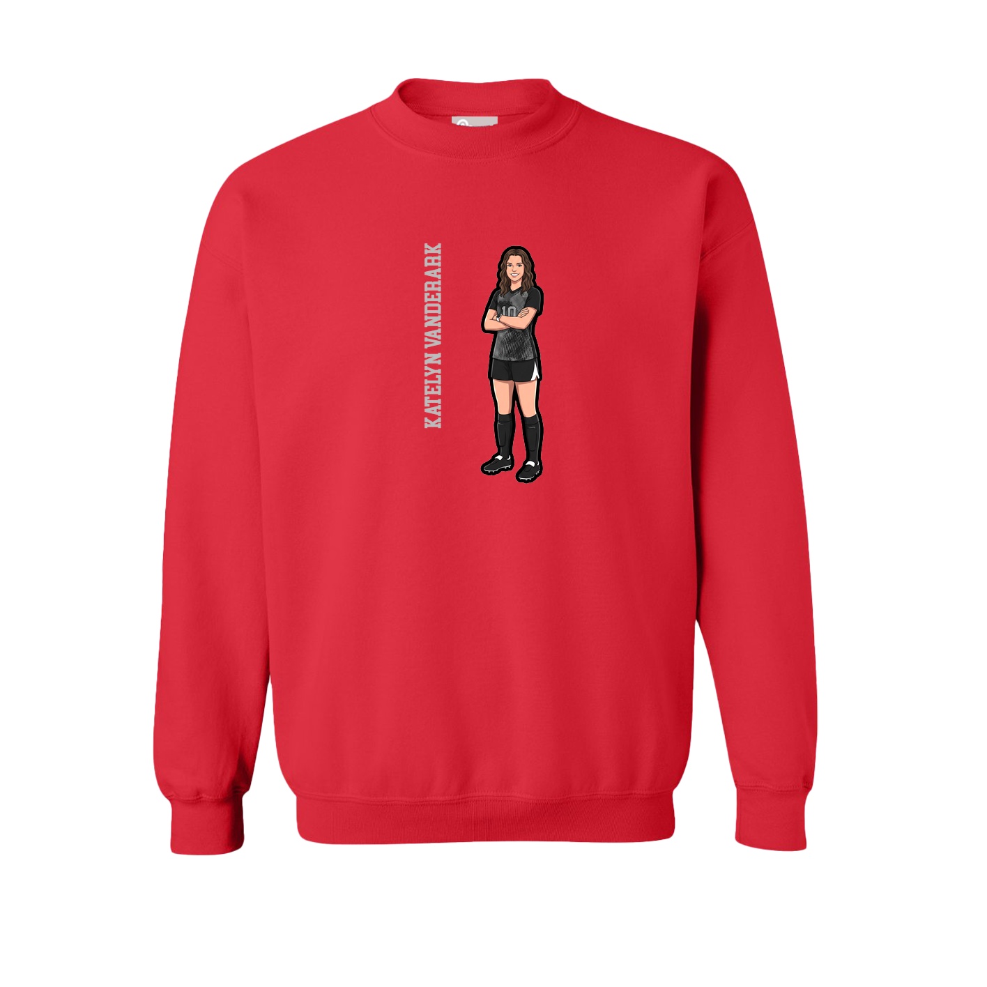 Fleece Crew — Name Vertical in Red