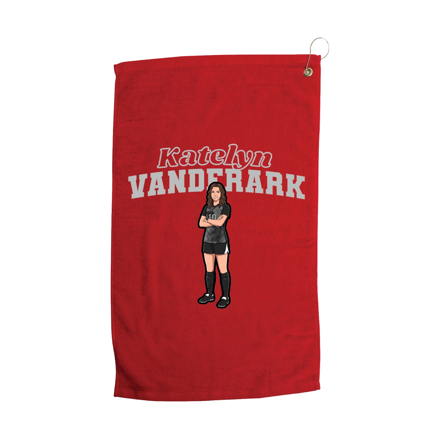 Golf Towel — Name Arch in Red