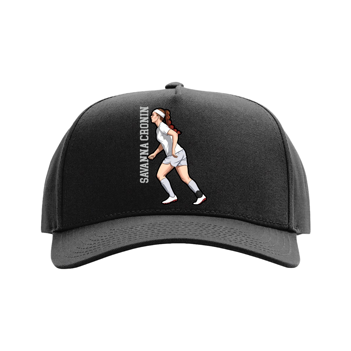 Full Fabric Five-Panel Champ Cap — Name Vertical in Black