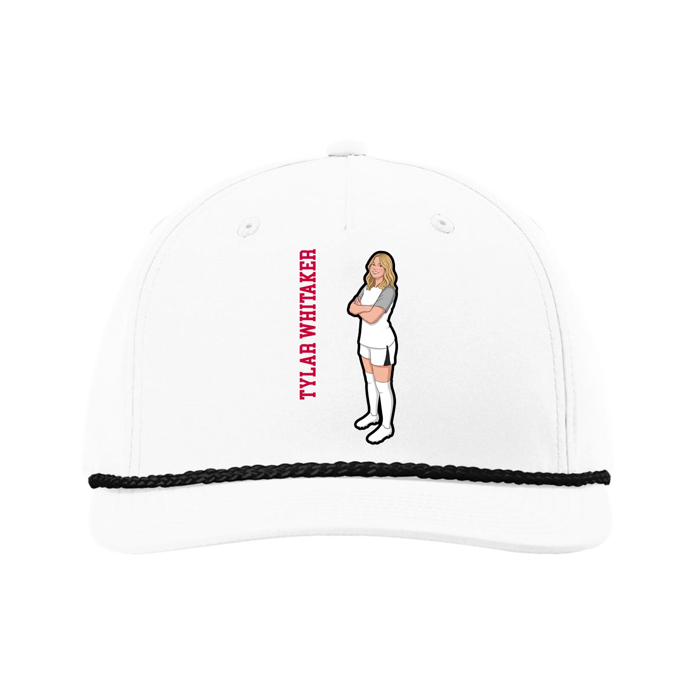 Five-Panel Classic Rope Cap — Name Vertical in White