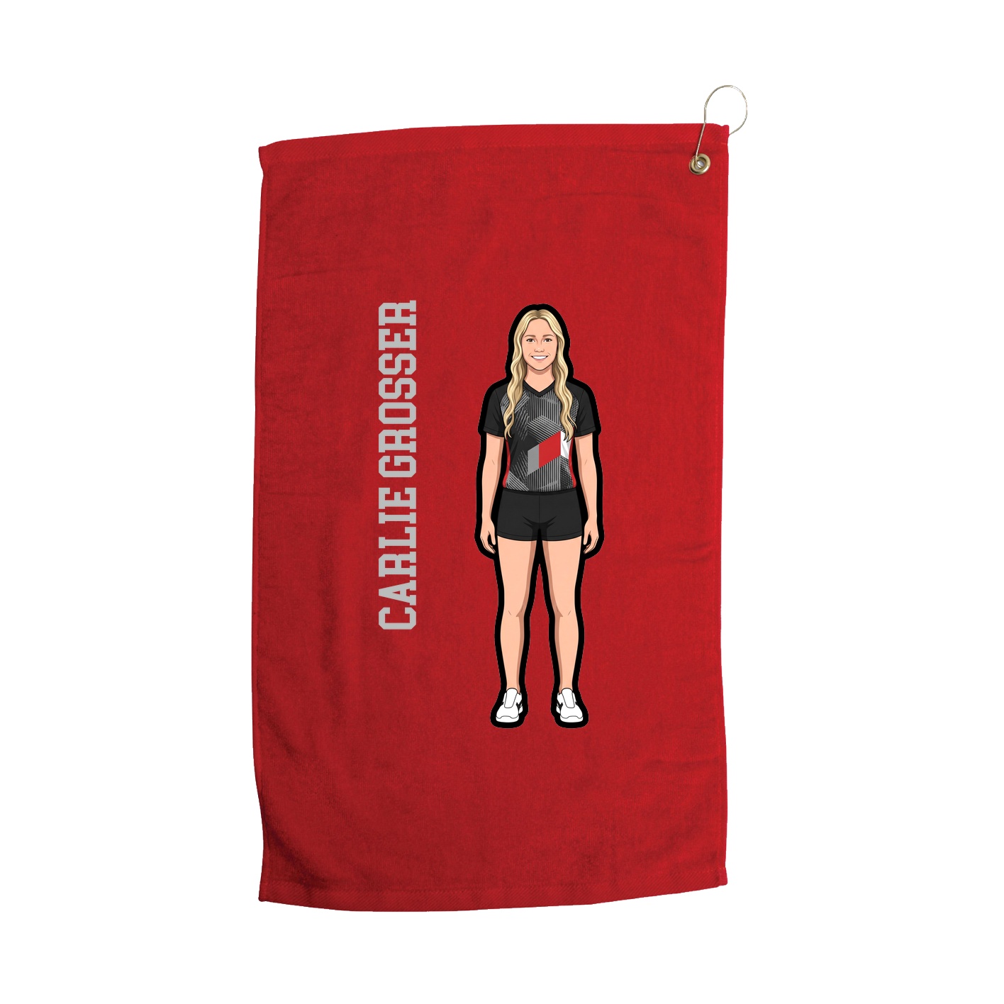 Golf Towel — Name Vertical in Red