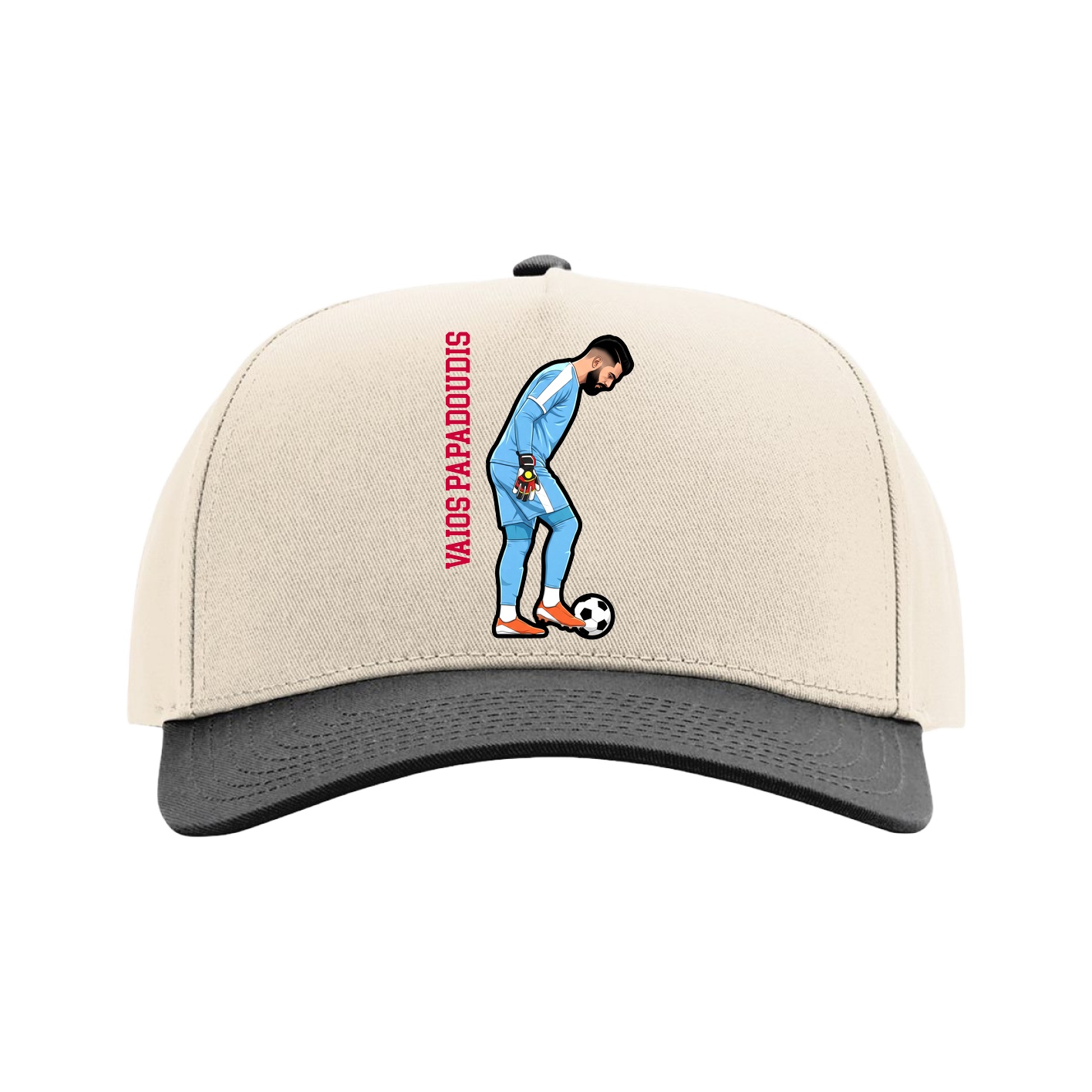 Full Fabric Five-Panel Champ Cap — Name Vertical in Cream/Black