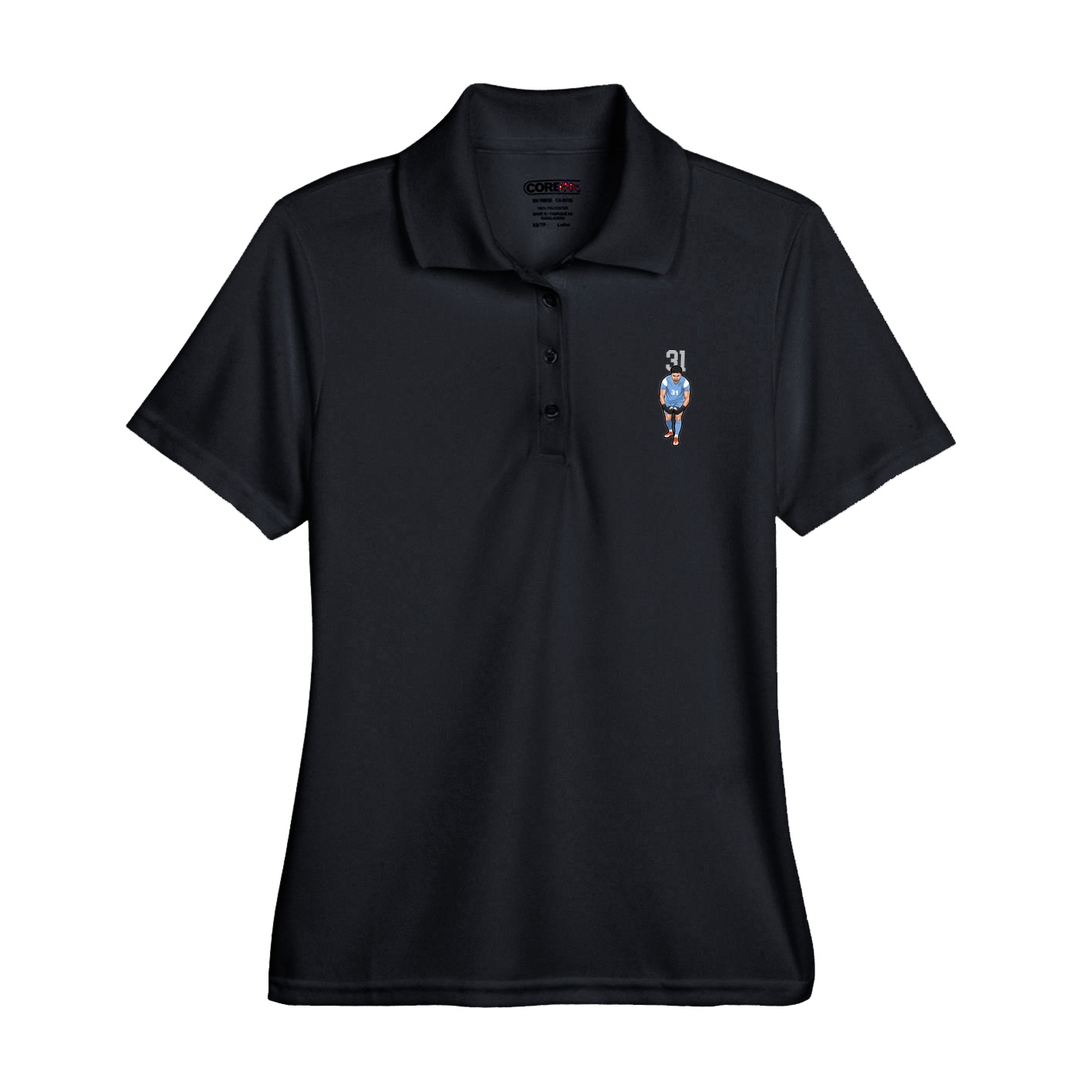 Womens Performance Polo — Number Top in Black