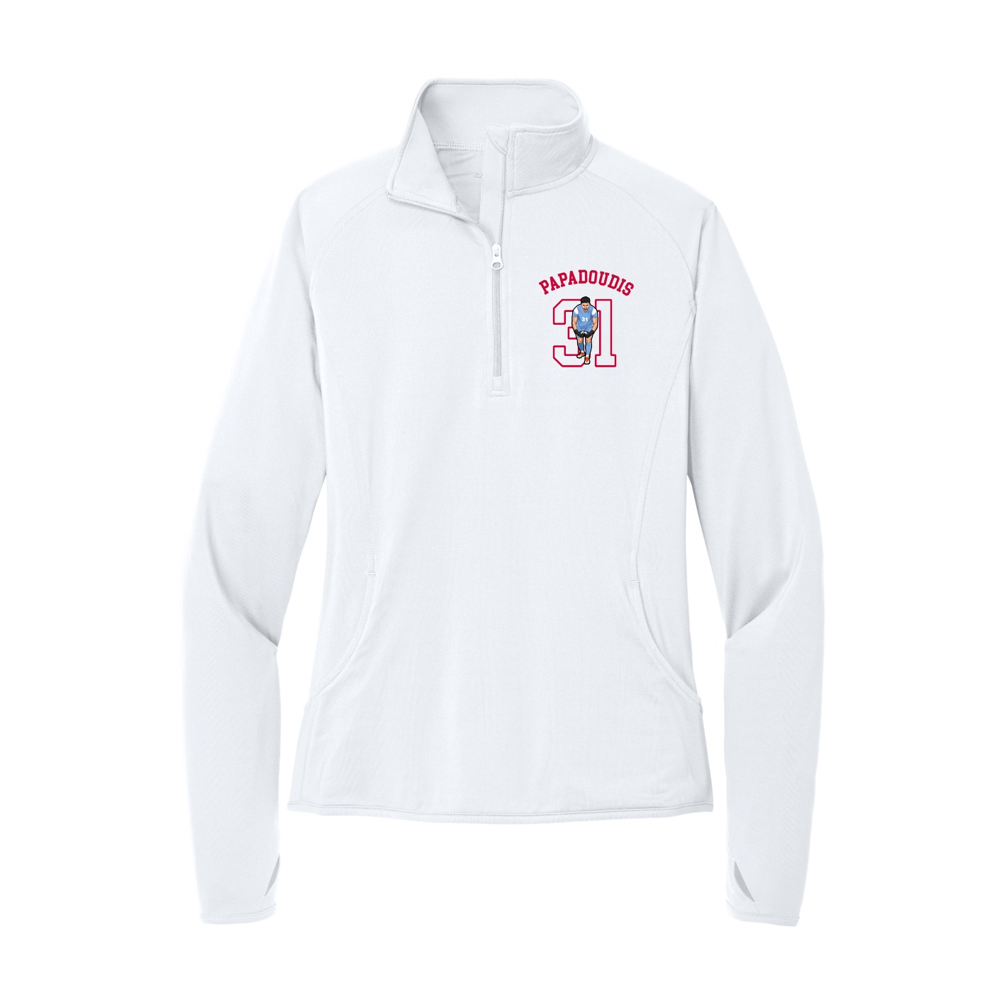 Women's Q-Zip Pullover — Shirsey Arch in White