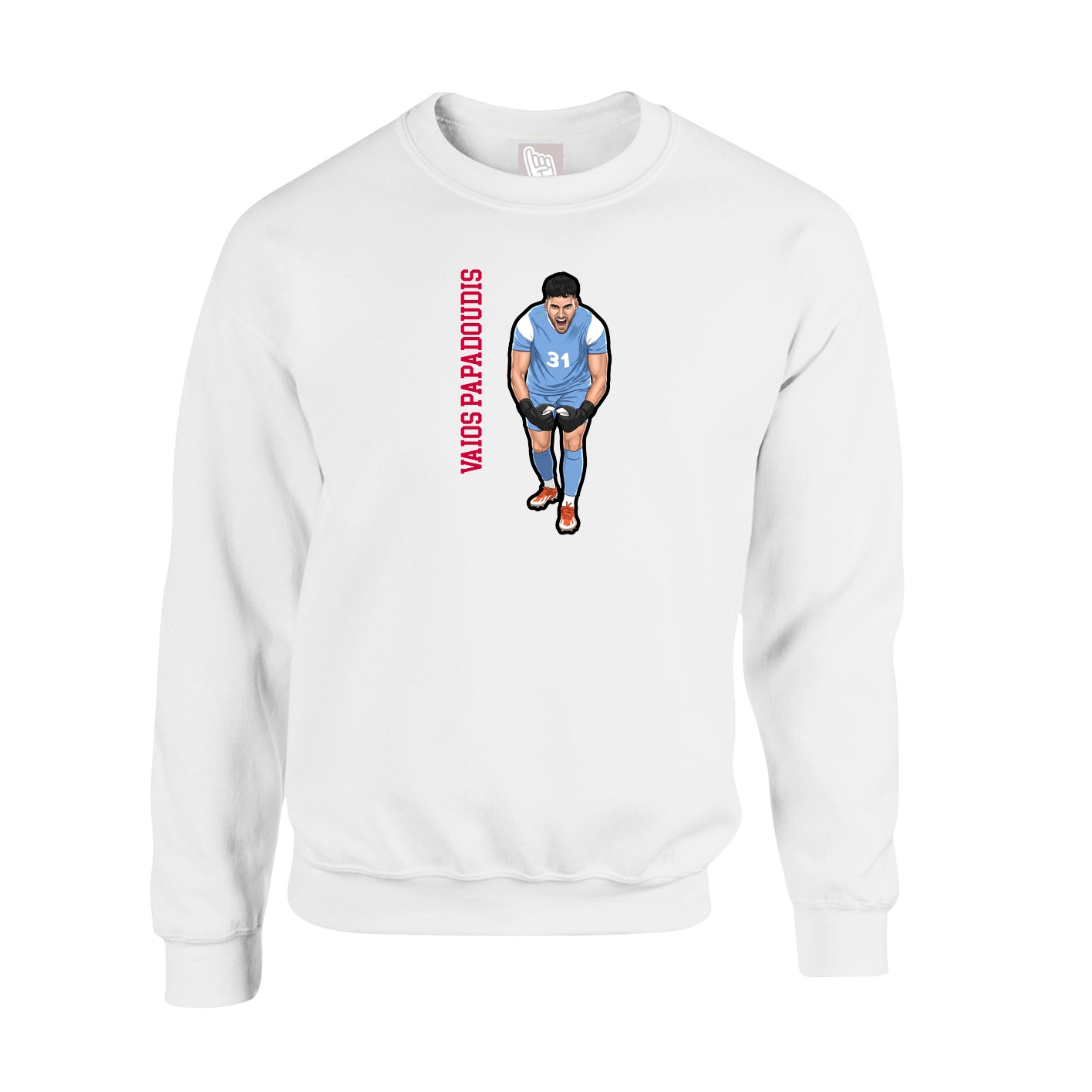 Fleece Crew — Name Vertical in White