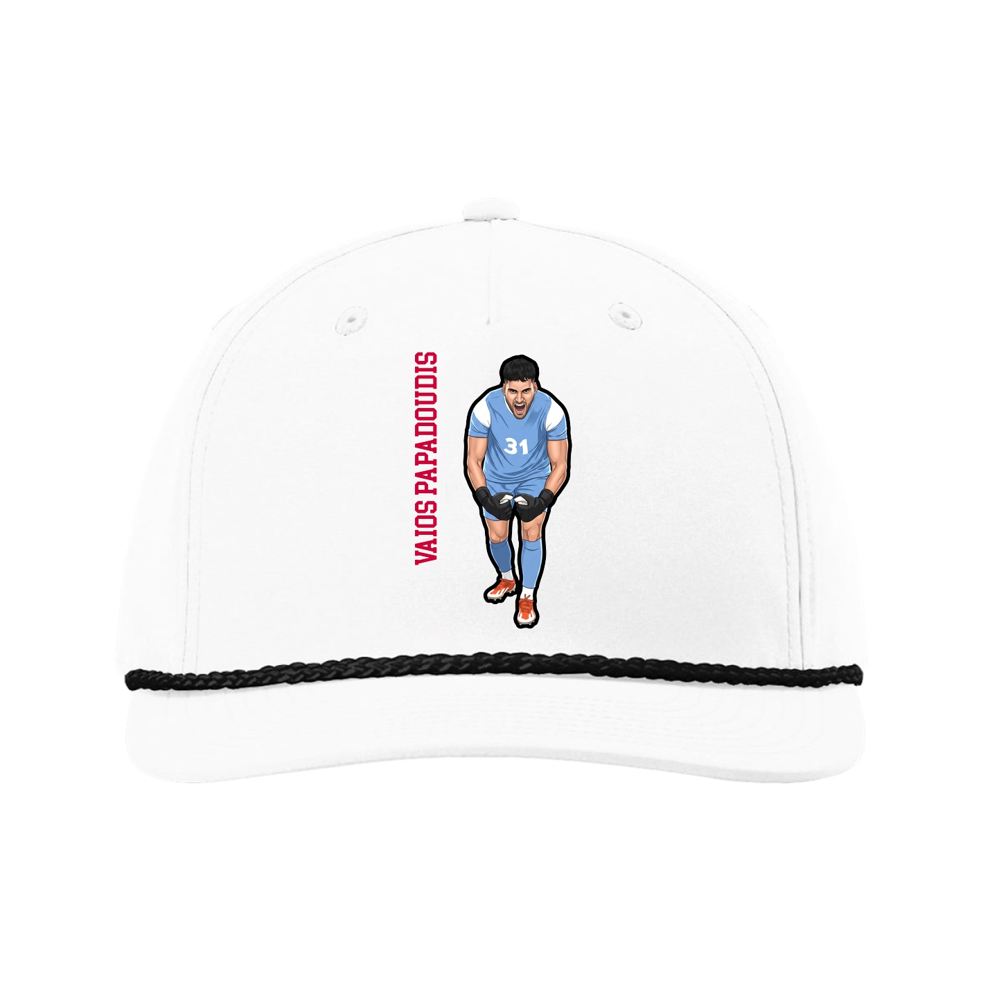 Five-Panel Classic Rope Cap — Name Vertical in White