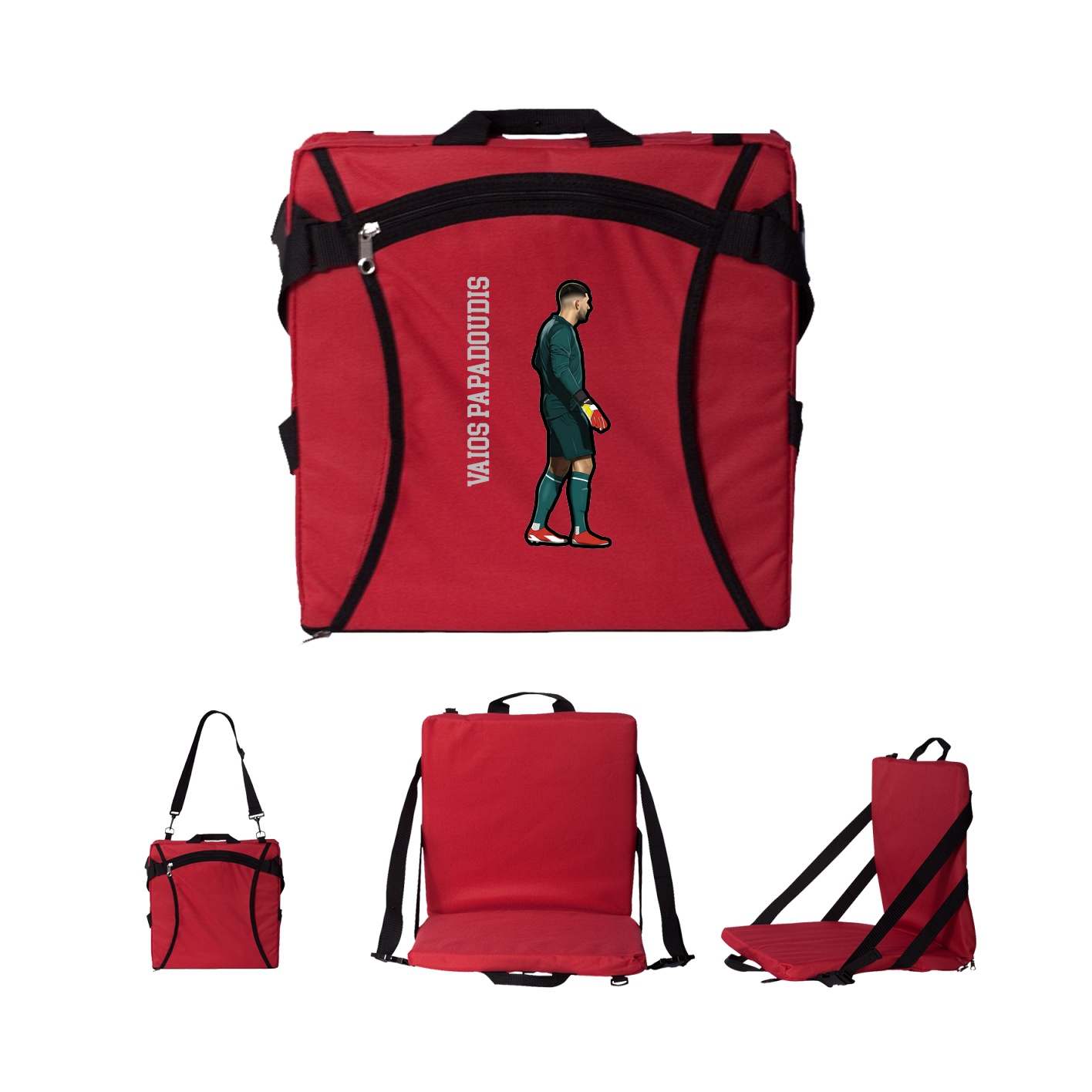 Folding Stadium Seat — Name Vertical in Red