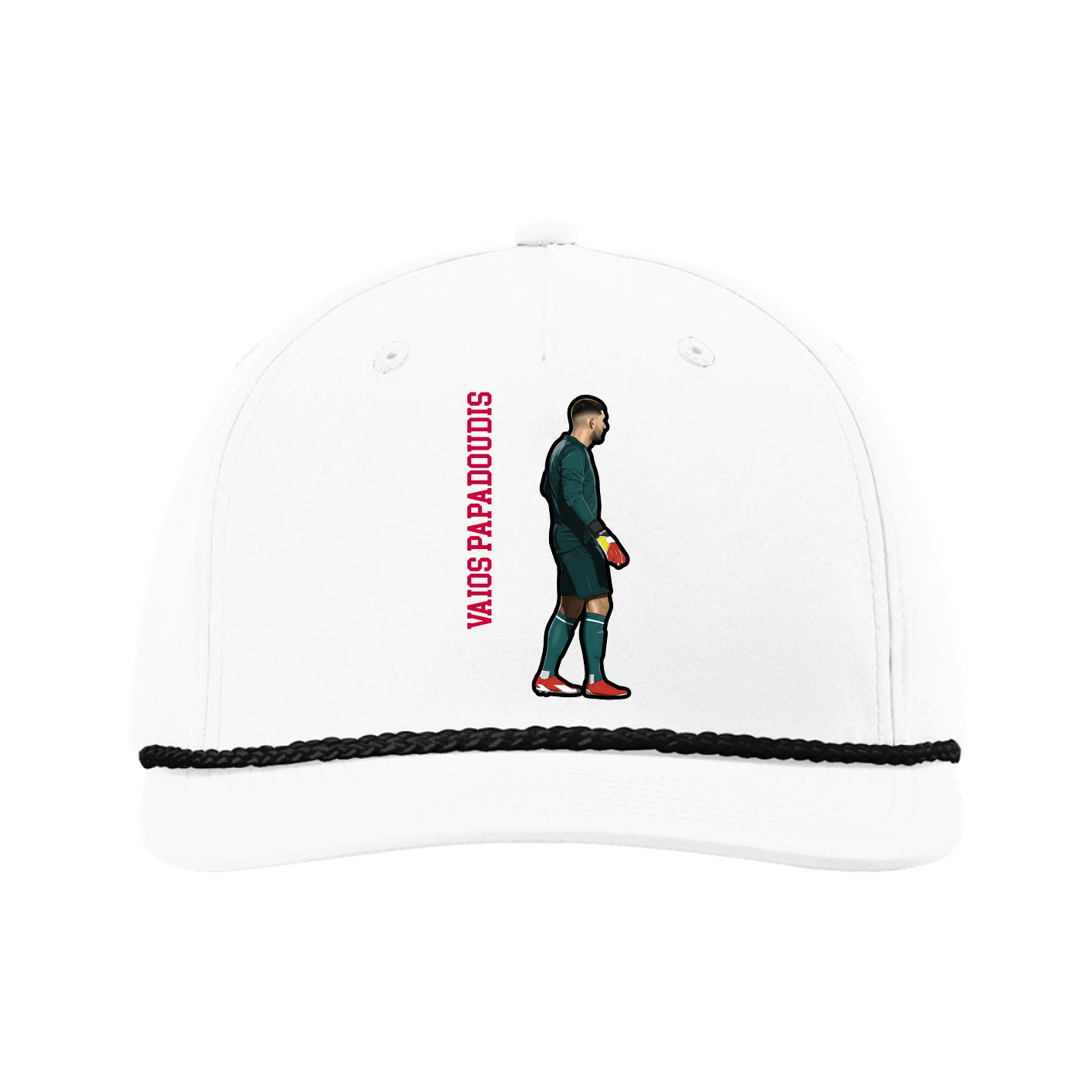 Five-Panel Classic Rope Cap — Name Vertical in White