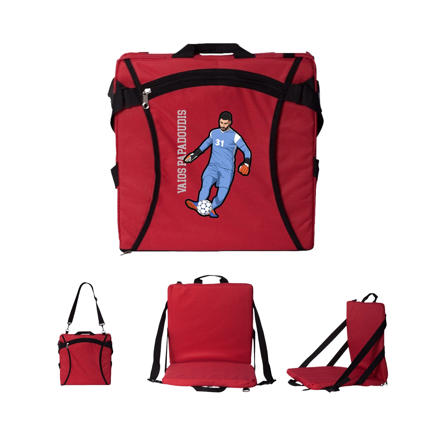 Folding Stadium Seat — Name Vertical in Red