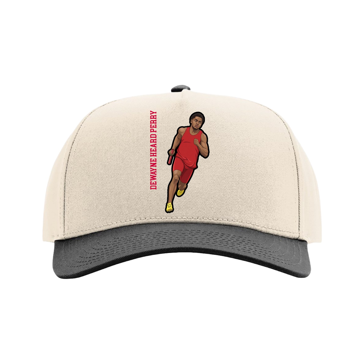 Full Fabric Five-Panel Champ Cap — Name Vertical in Cream/Black