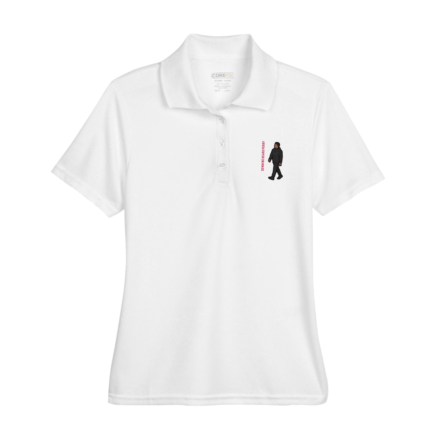 Womens Performance Polo — Name Vertical in White