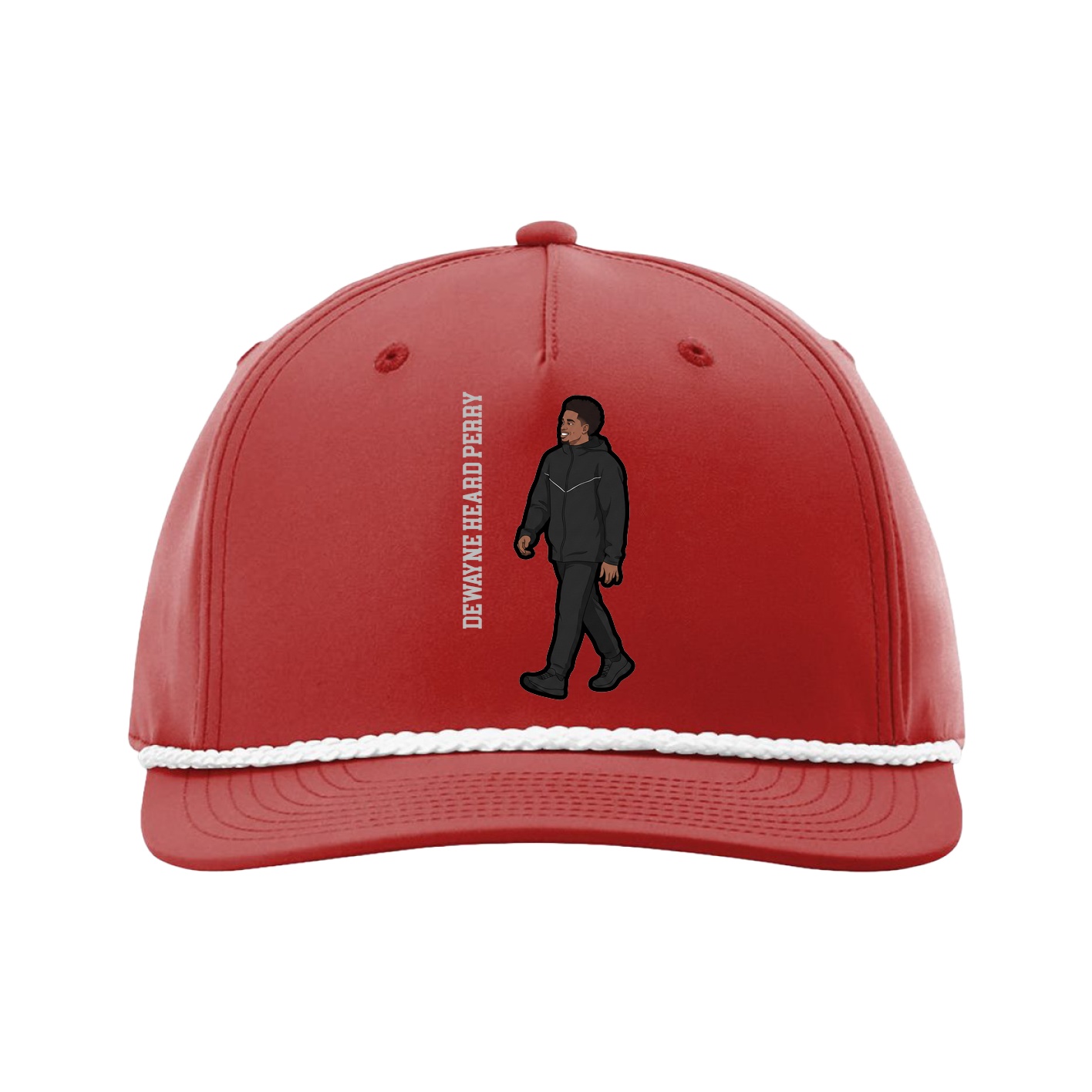 Five-Panel Classic Rope Cap — Name Vertical in Red