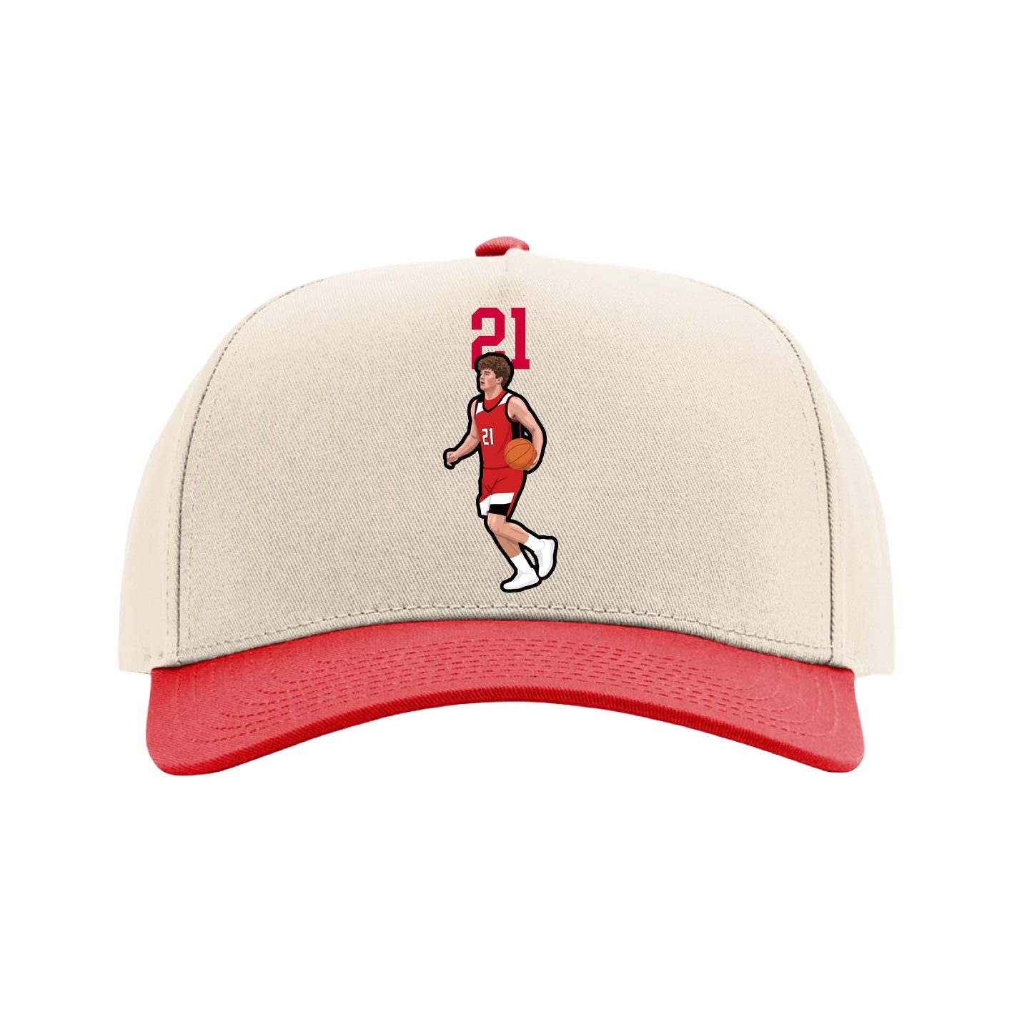 Full Fabric Five-Panel Champ Cap — Number Top in Cream/Red