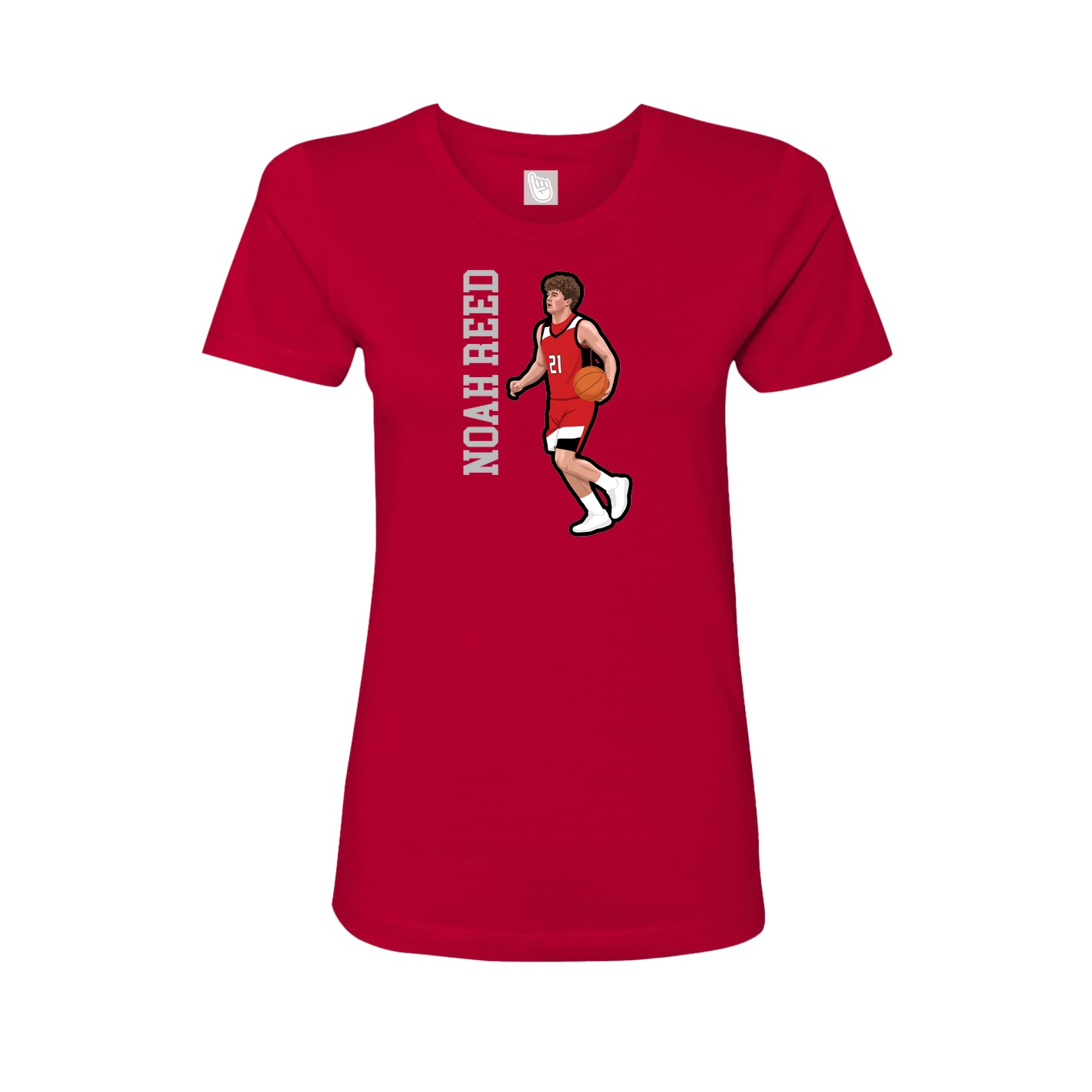 Fitted Women's Tee — Name Vertical in Red