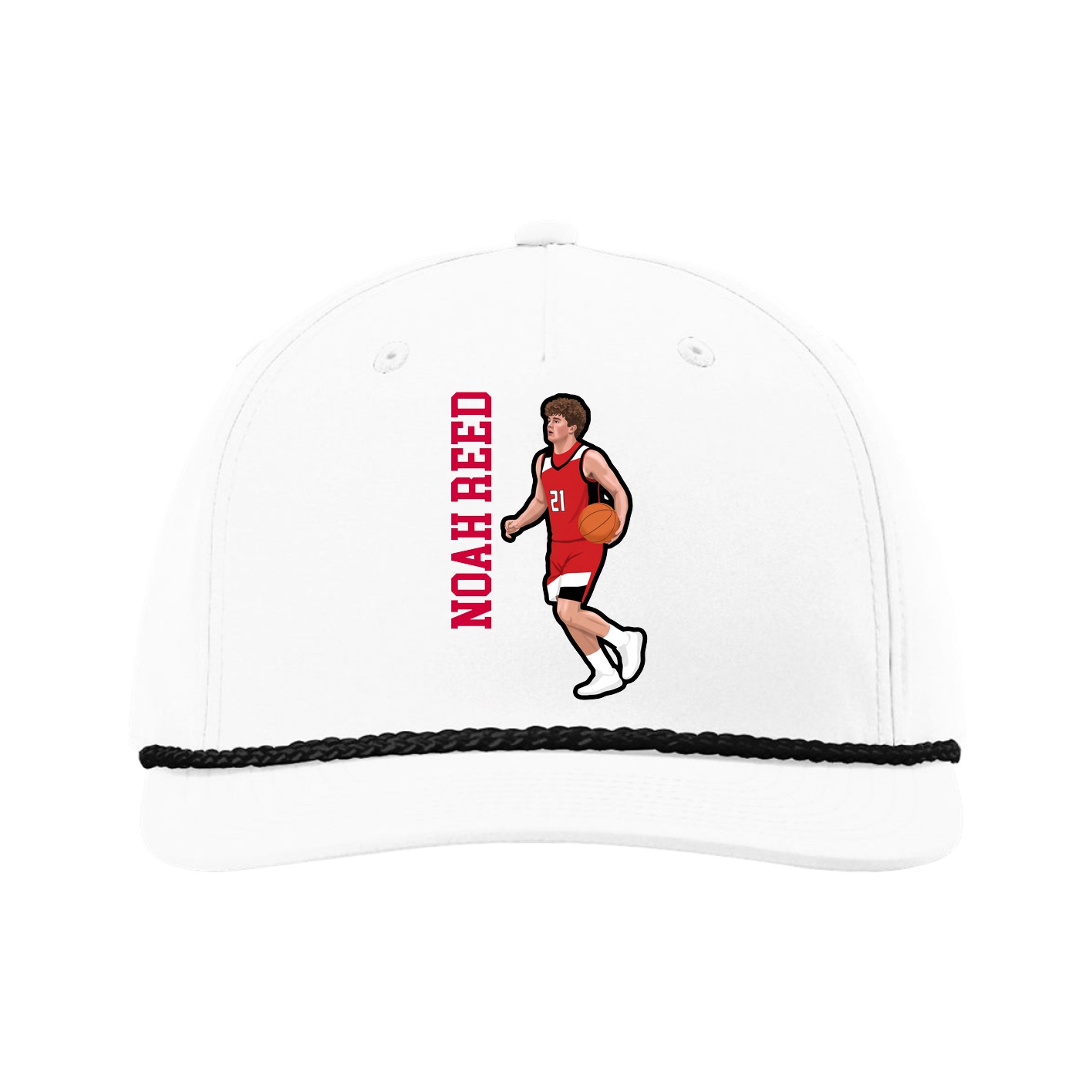 Five-Panel Classic Rope Cap — Name Vertical in White