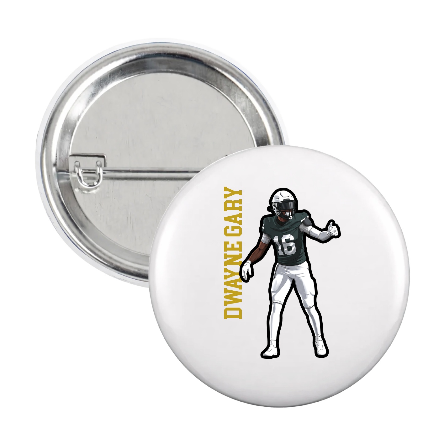Game Day Button — Name Vertical in White