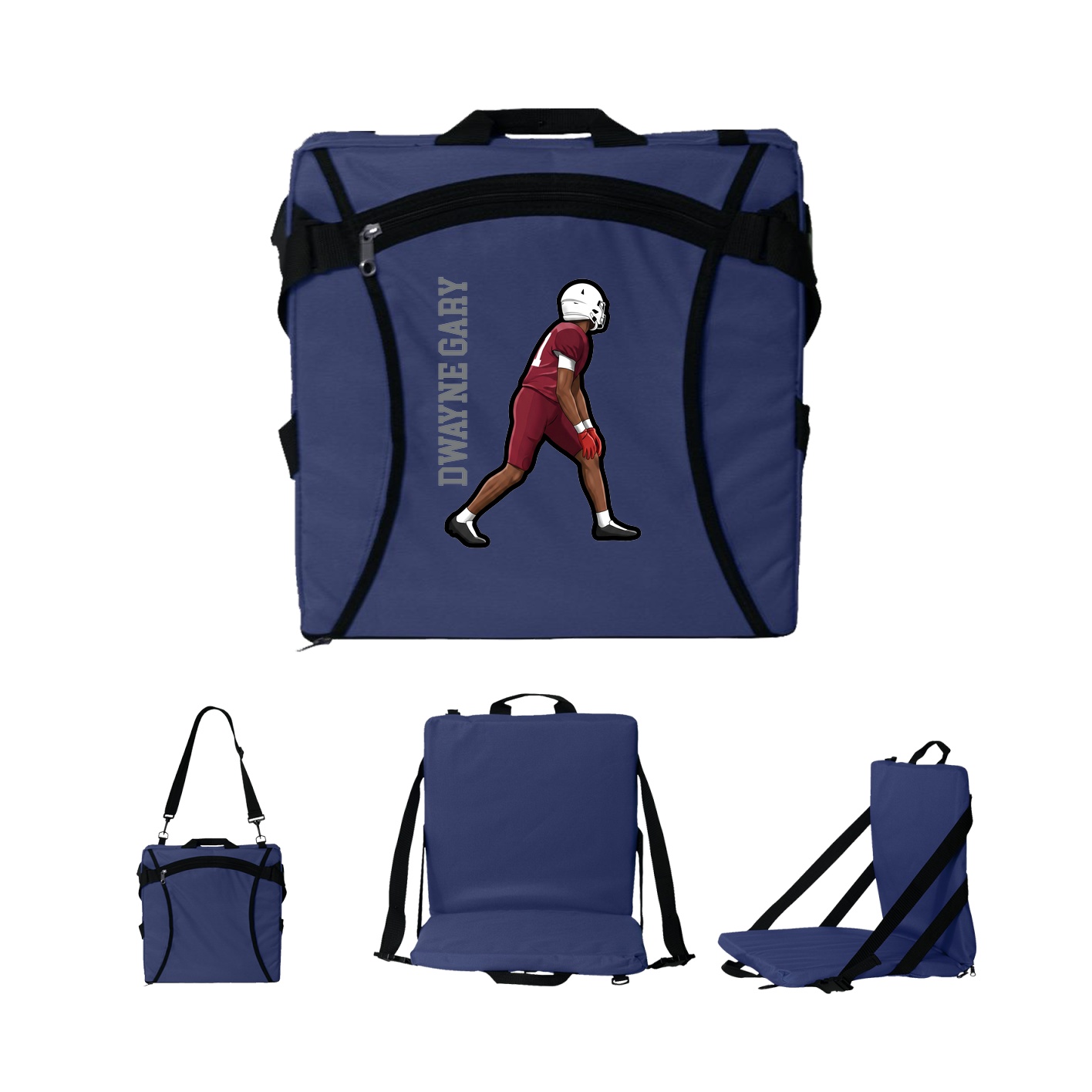 Folding Stadium Seat — Name Vertical in Navy