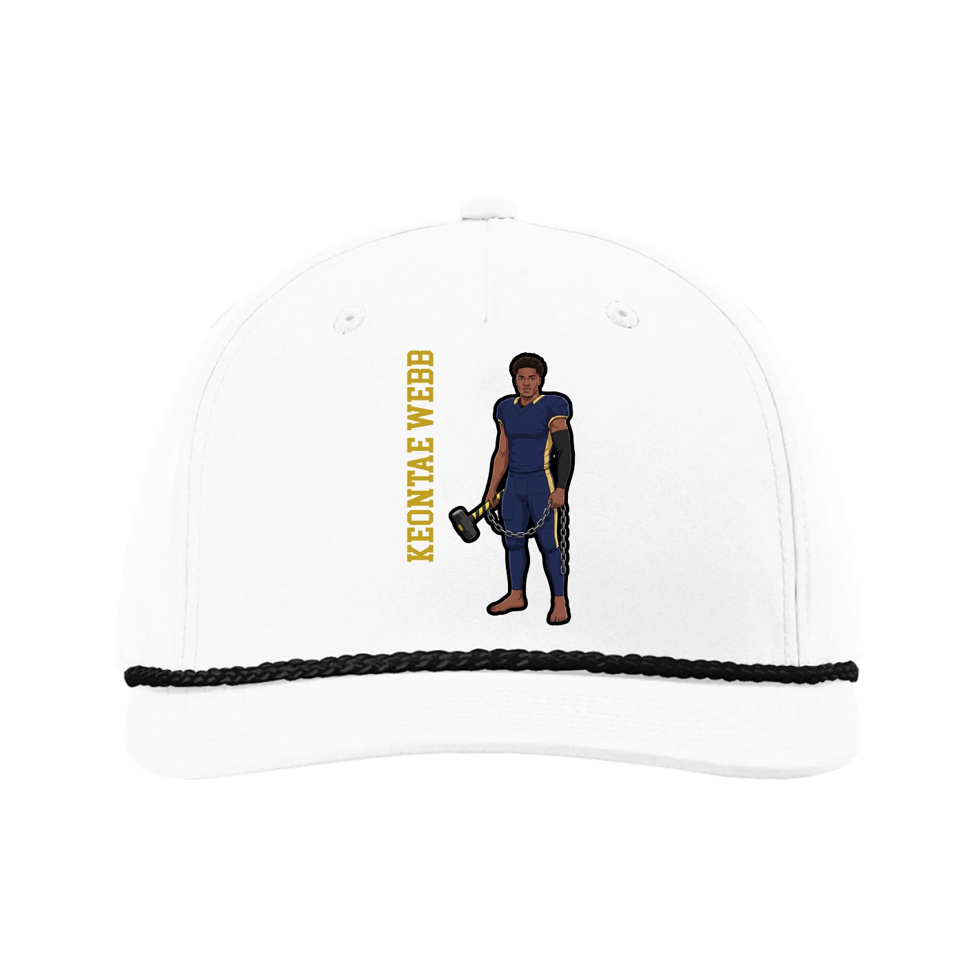 Five-Panel Classic Rope Cap — Name Vertical in White