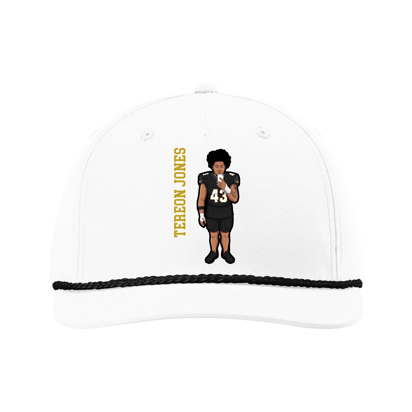 Five-Panel Classic Rope Cap — Name Vertical in White